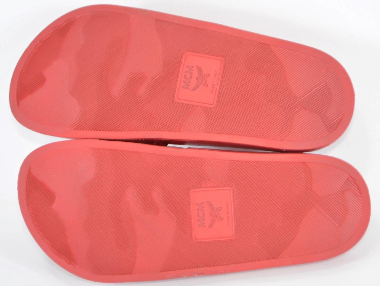 New MCM Women's Red Rubber Embossed Logo Pool Slides Sandals Shoes 36 6