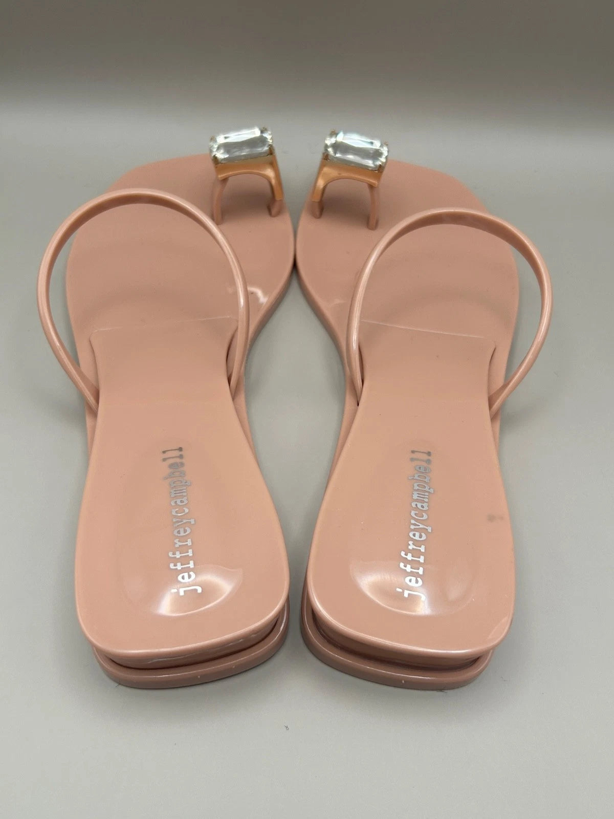 JEFFREY CAMPBELL Balia Womens Wedge Sandals Flip Flops Beige Sz 8 Repaired