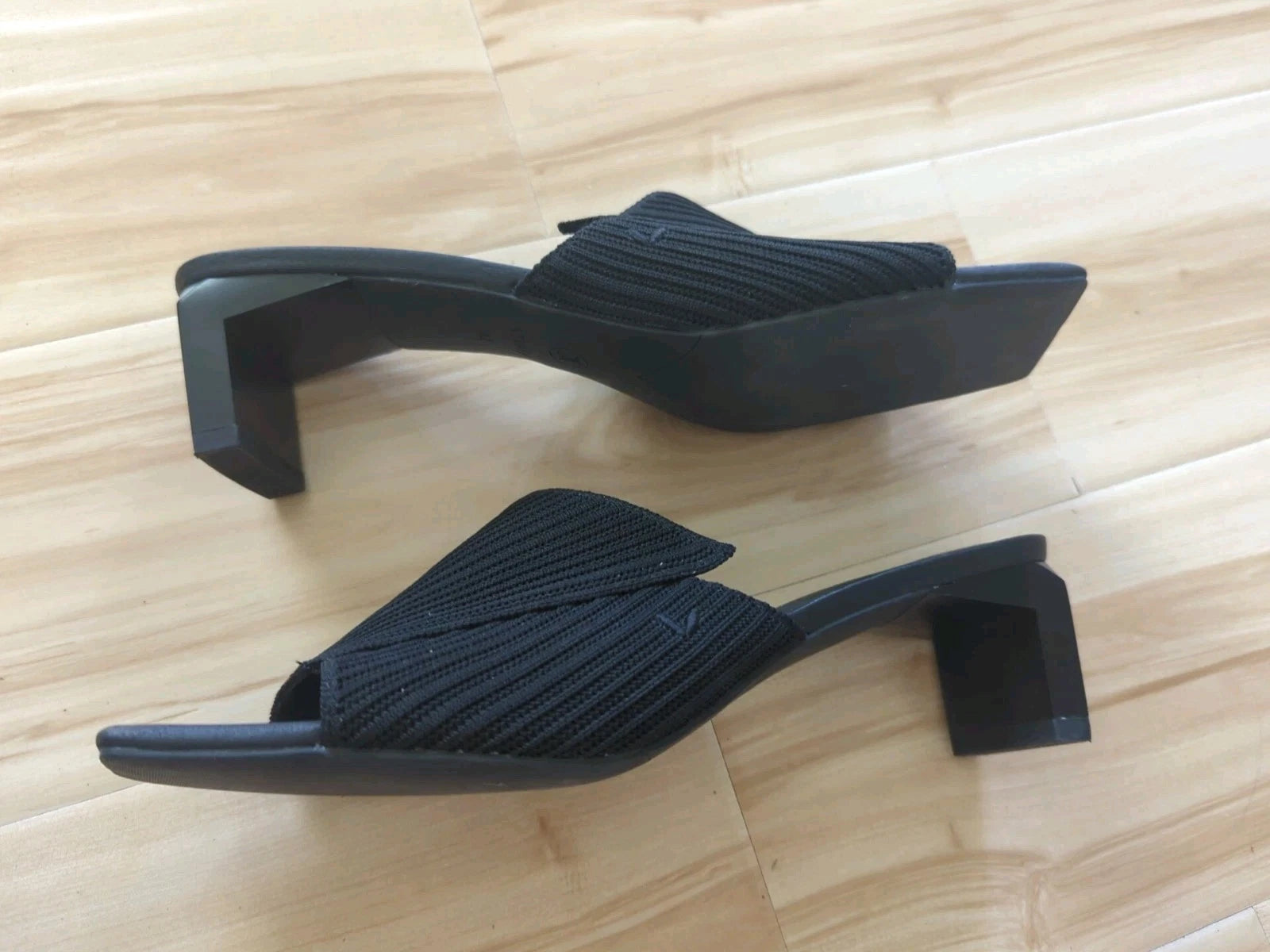 Vivaia Square Toe Block Heel Slide Sandals Black Shoes Women EU 42 US 11 EUC