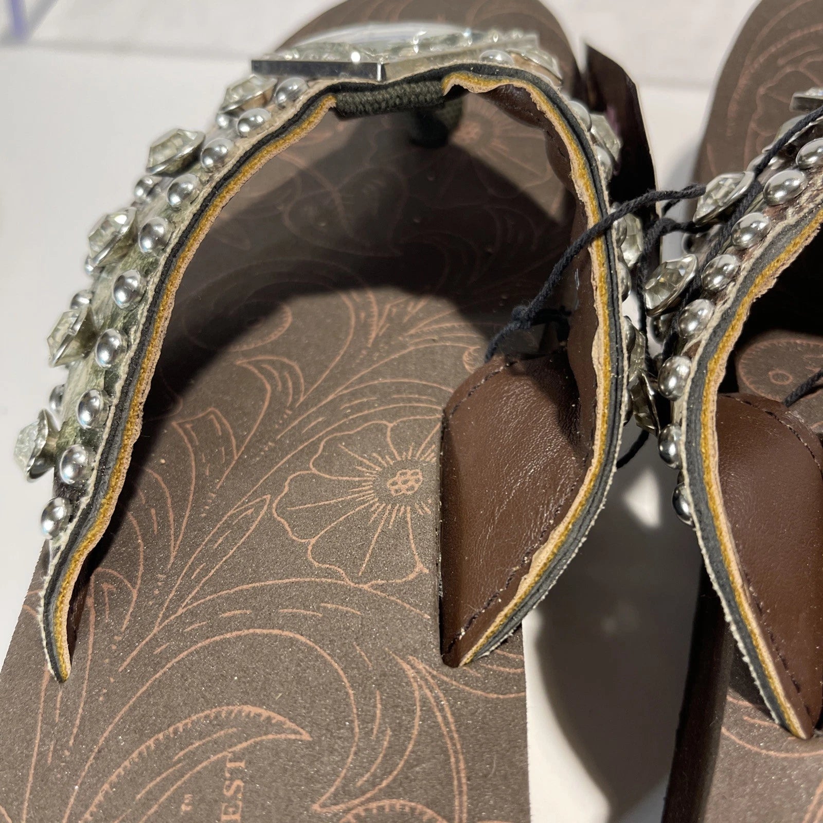 Montana West Rhinestone & Silver Stud Camo Western Style Wedge Sandals Sz6-6.5