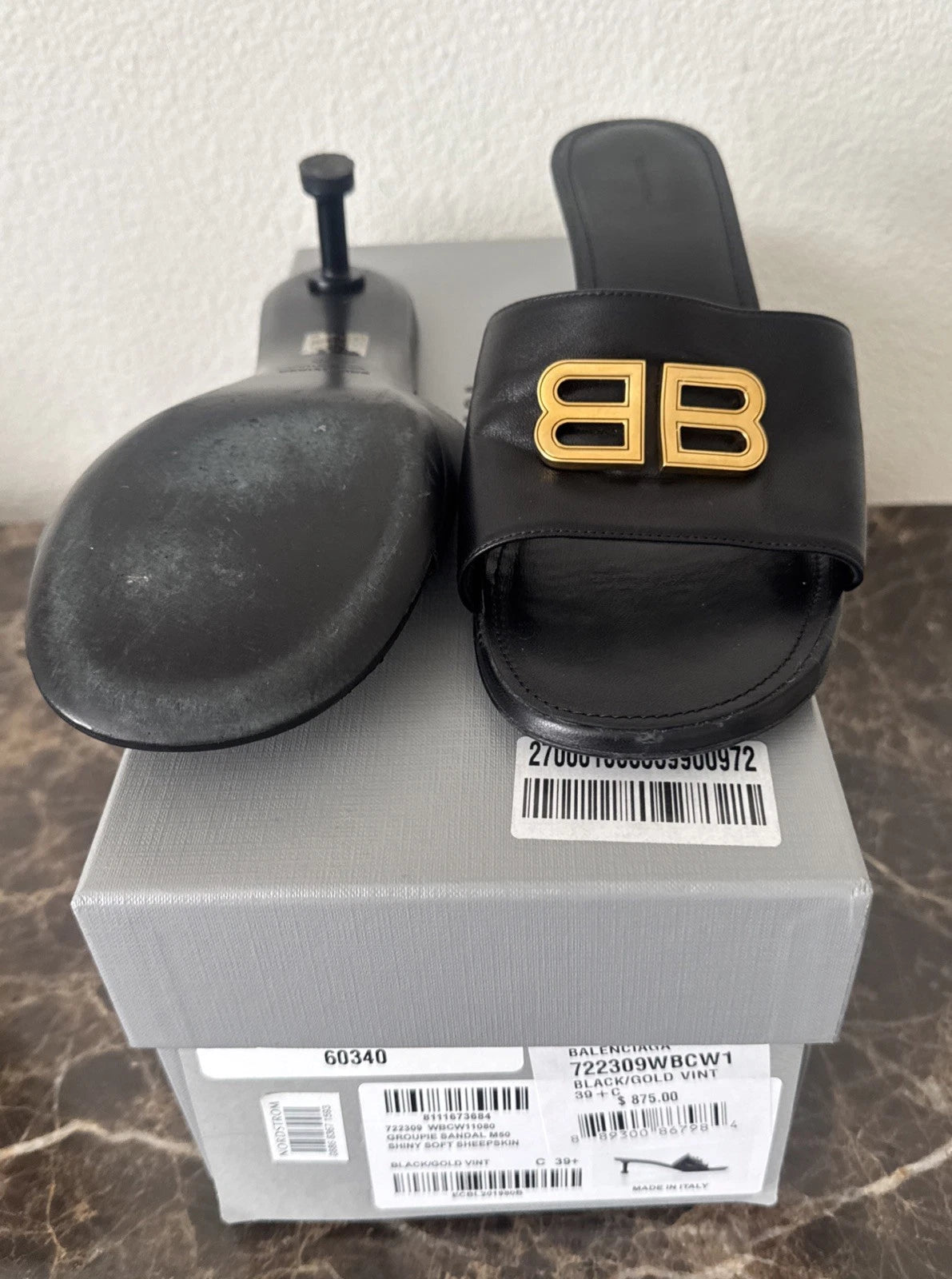 BALENCIAGA Groupie BB Logo Black Slide Sandal Shoes Heels Size 39.5 US 9.5