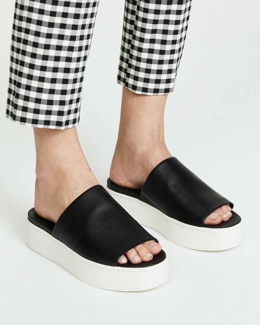 NIB Vince Walford Leather Platform Slide Sandals in Black Size 6.5, 9 $225