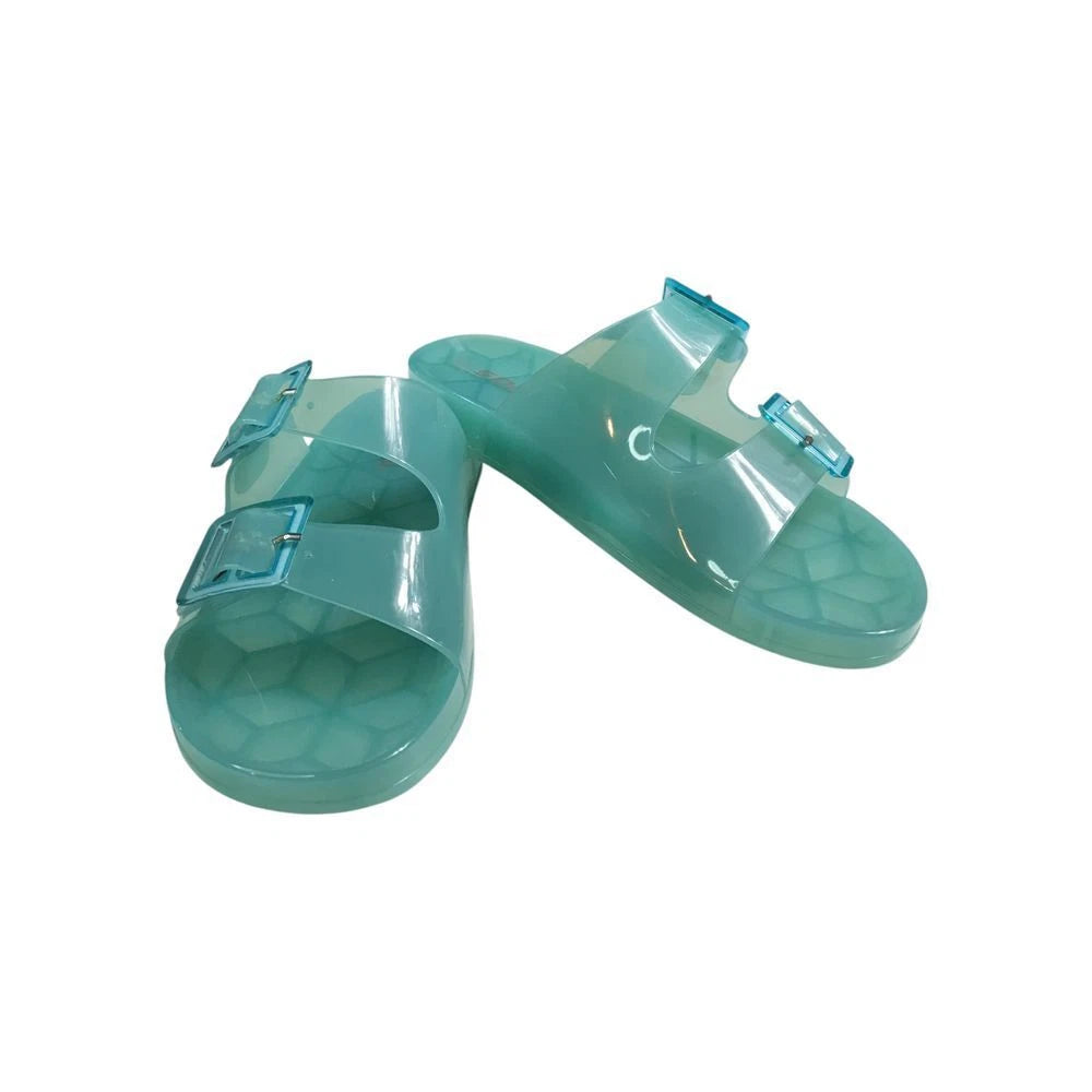 Soda Aqua Jelly Style Slides With Aqua Buckles
