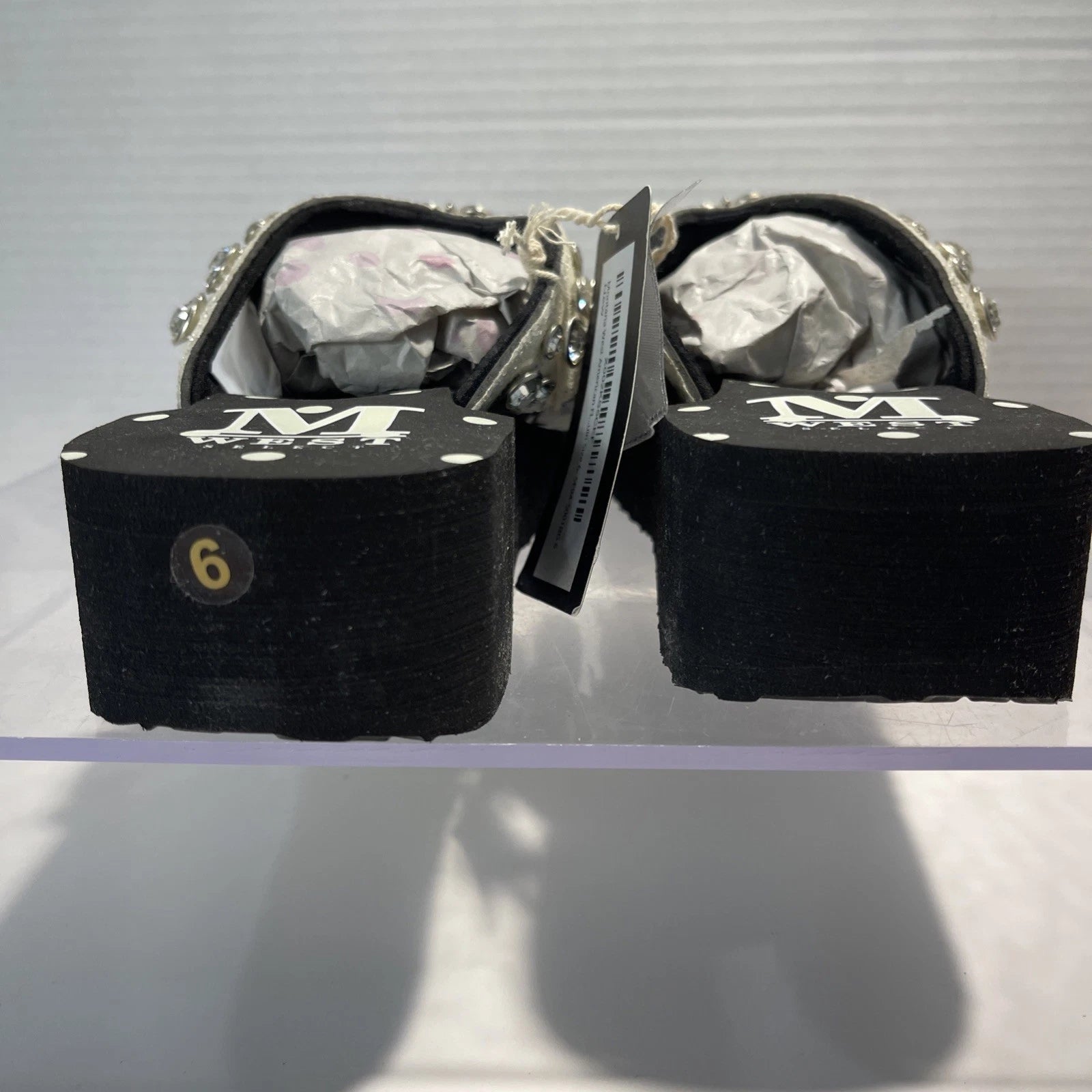 Montana West Rhinestone & Silver Stud Pearl Western Style Wedge Sandals Sz6-6.5