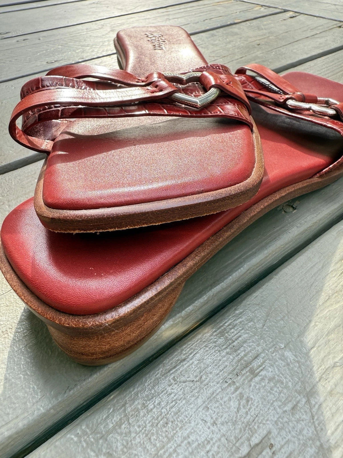 Brighton Vintage Red Leather Heart Sandal Rio US 9 1/2 Slide Gameday Collegiate