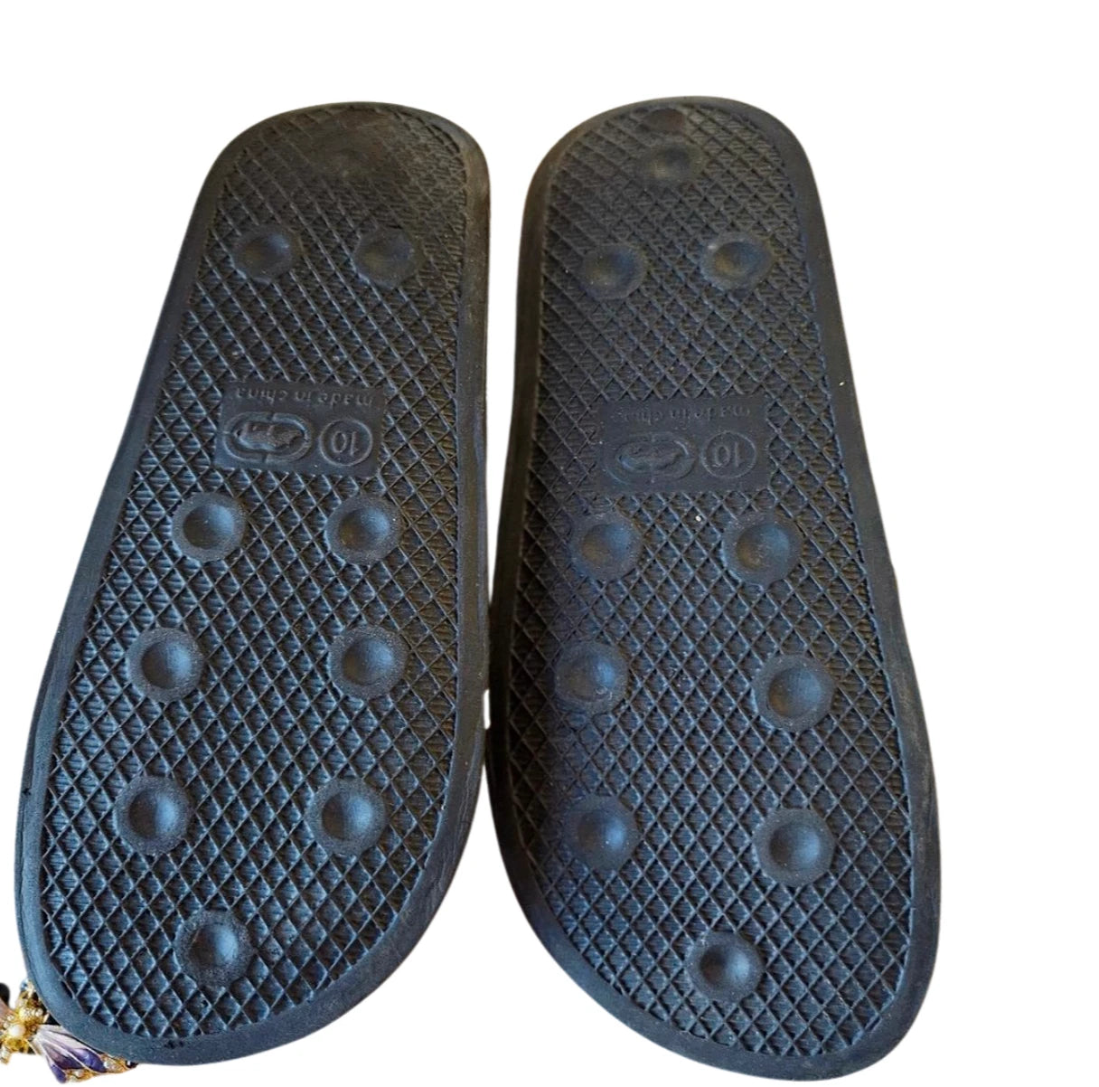 Ecko Unlimited SLIDES (Size 10) WOMENS Rhinestones PINK & BLACK Y2K Style