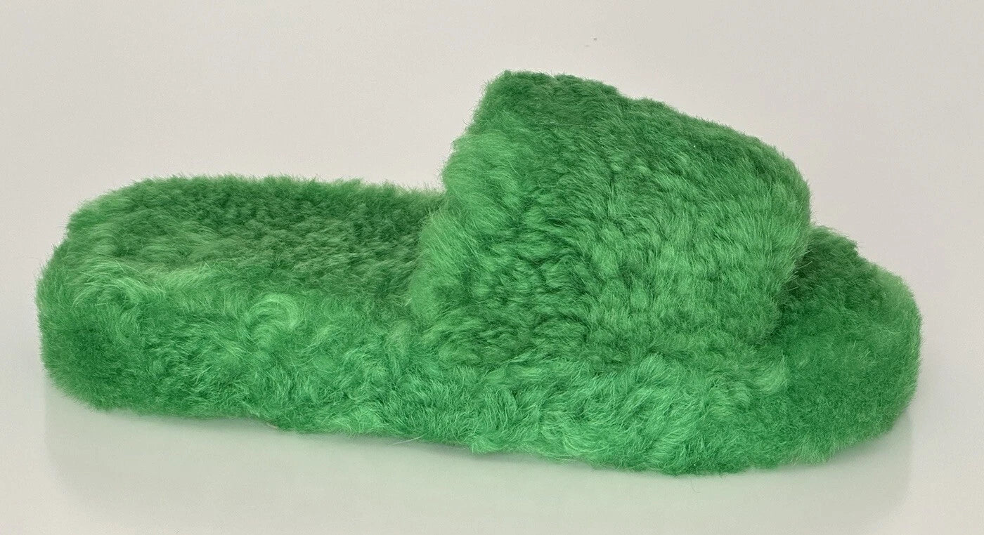 Bottega Veneta Green Teddy Shearling Padded Sandals 10 US 669414 IT NIB $1100
