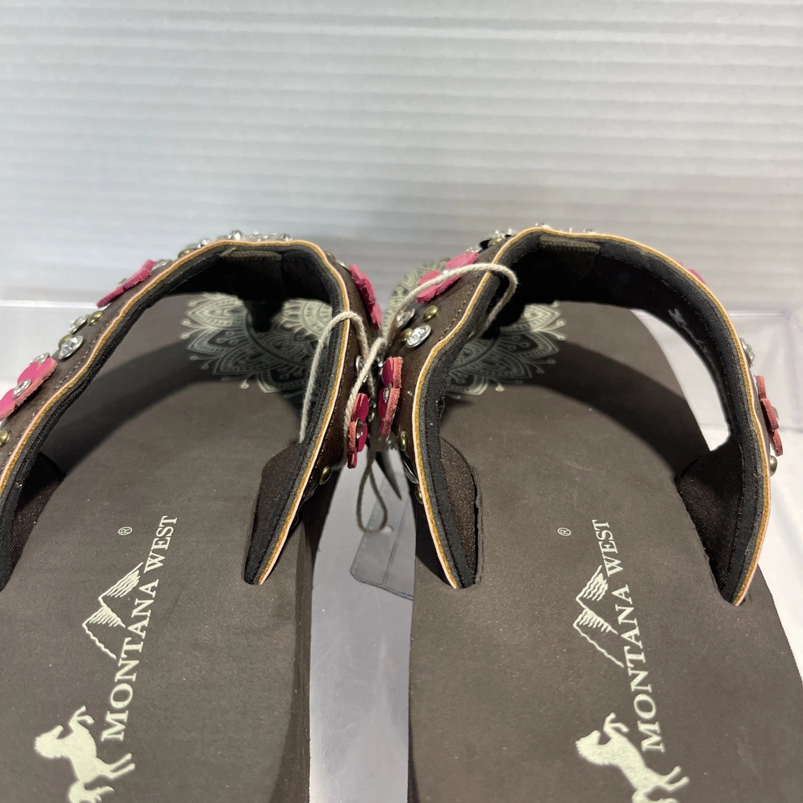 Montana West Flower CutOut Rhinestones/Studs Western Style Wedge Sandals Sz8-8.5