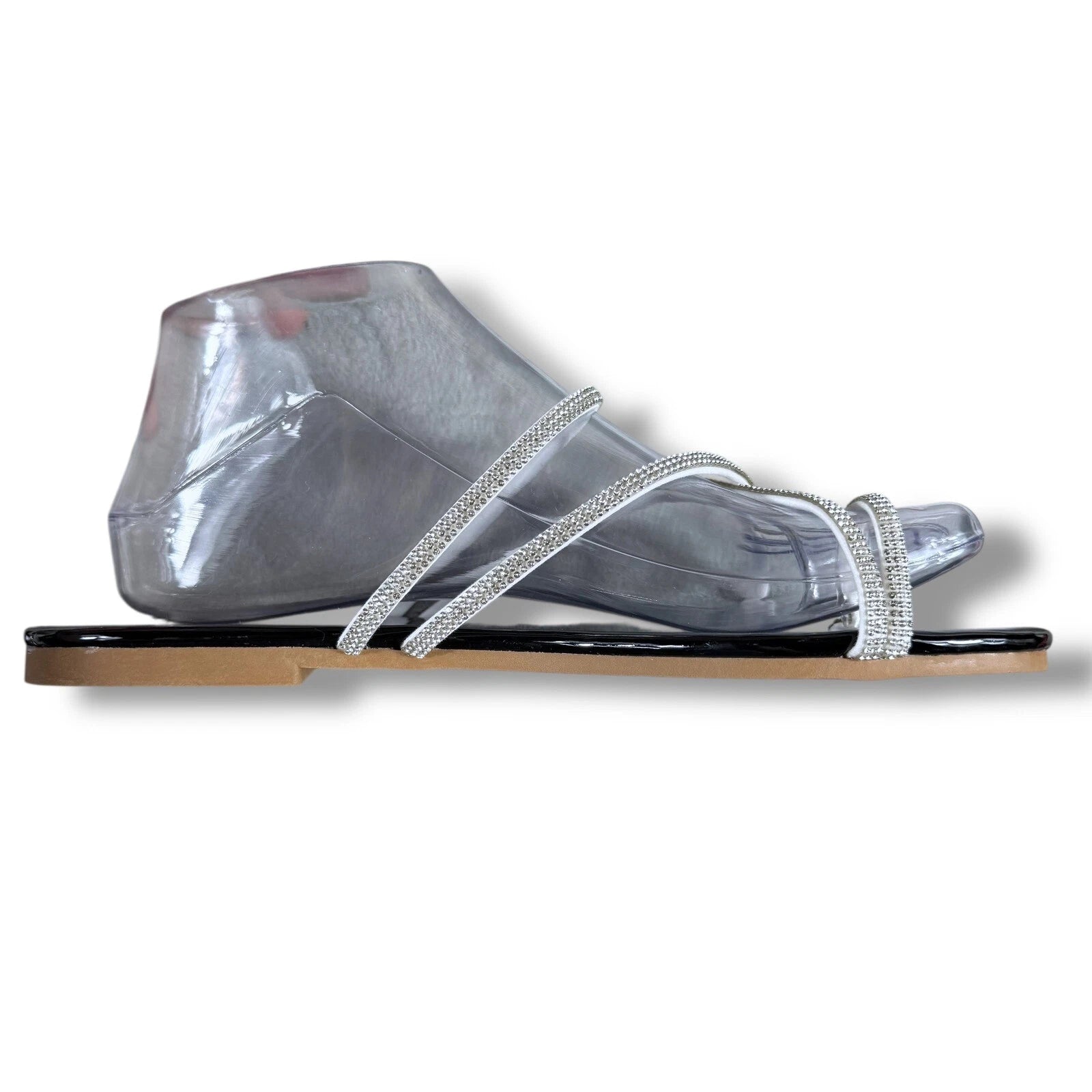 Boutique Rhinestone Sandals Women's Thong Strap Diamante Flat Sandal Slides Sz 9