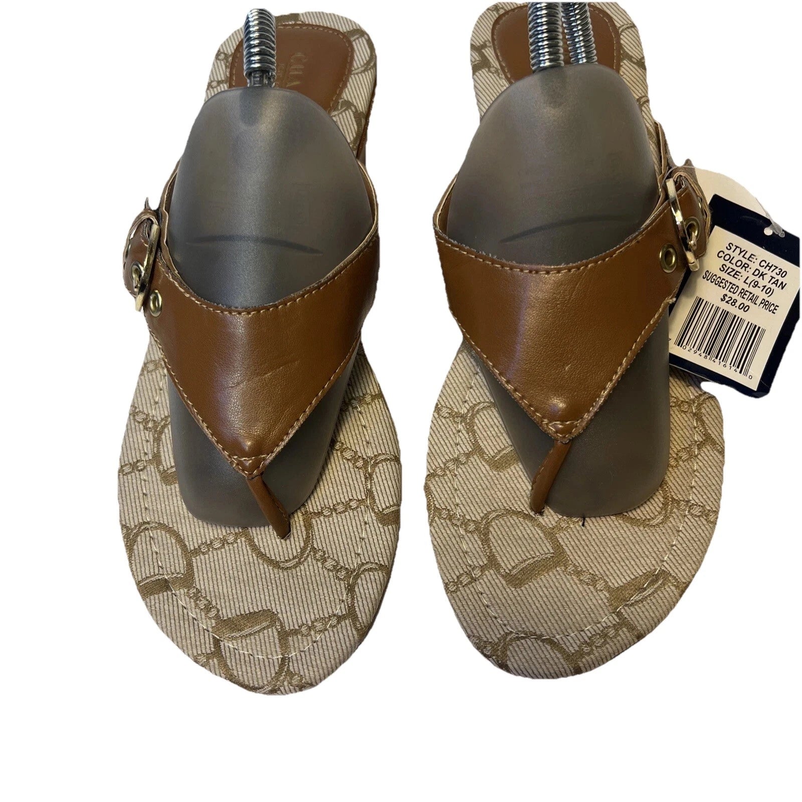 NWT Chaps Thong Buckle Sandals Slides Tan Women's Size (9-10) Summer Spring