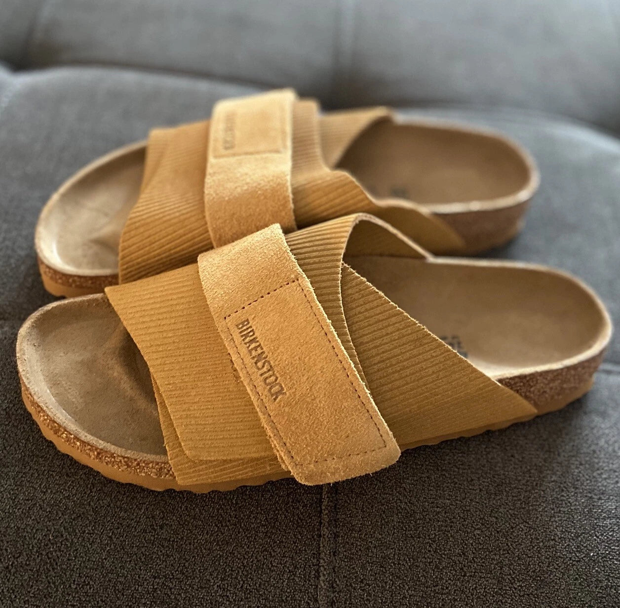 Birkenstock Kyoto Slide Sandal Suede Embossed Corduroy Cork Brown EU 40 W9 M7