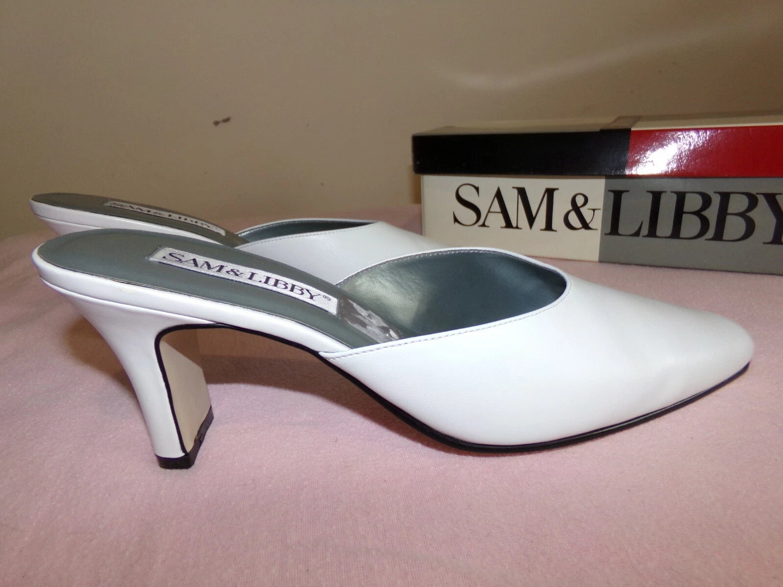 Ladies Slip on Heels, Mule Style, White, by Sam & Libby, Size 10