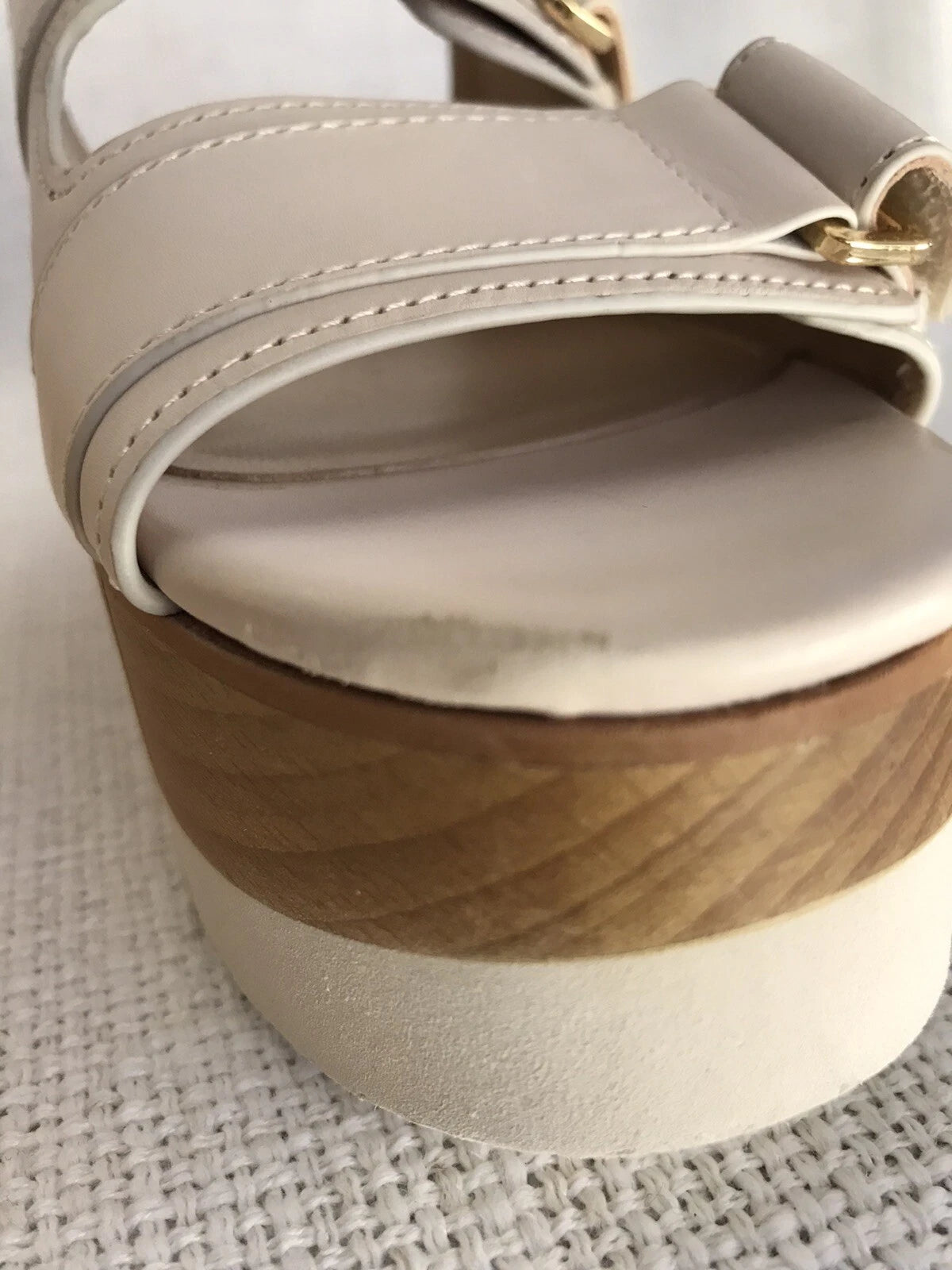 NeW VERONICA BEARD Platform Sandal Welda Slides Ivory Leather Wooden Sz 6