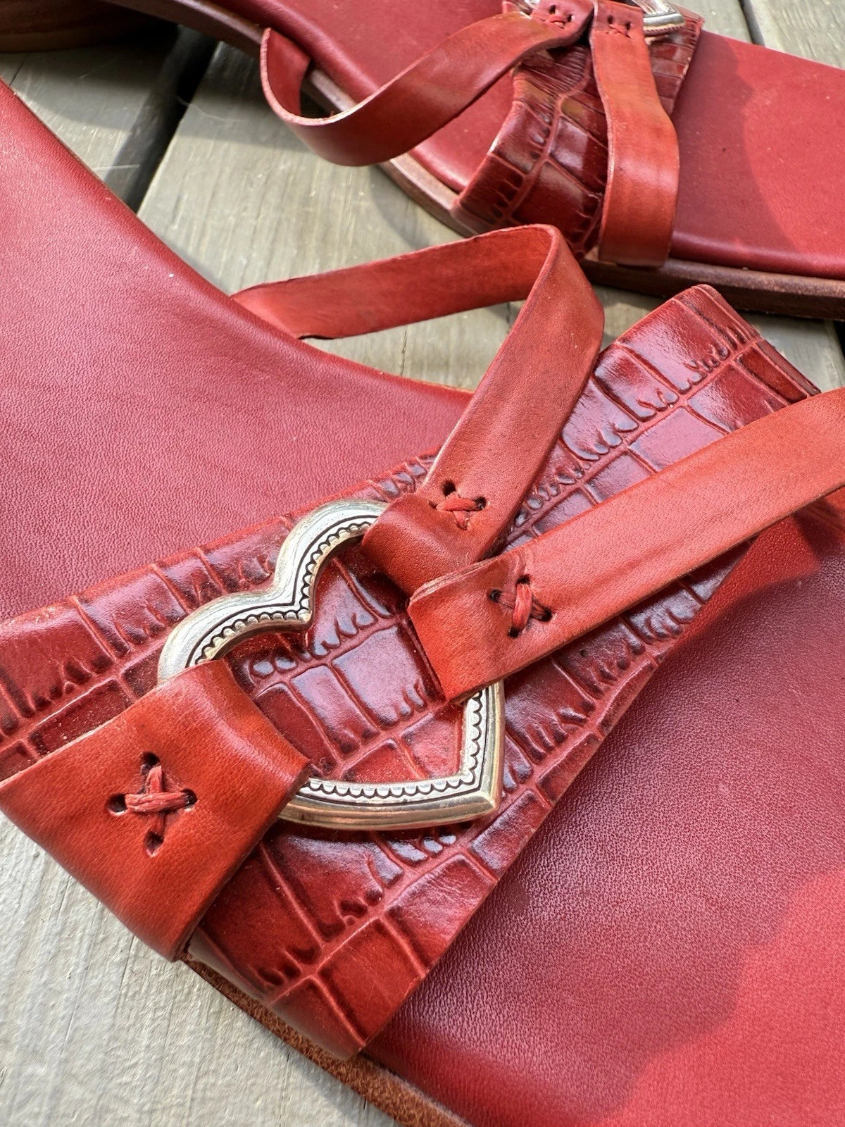 Brighton Vintage Red Leather Heart Sandal Rio US 9 1/2 Slide Gameday Collegiate
