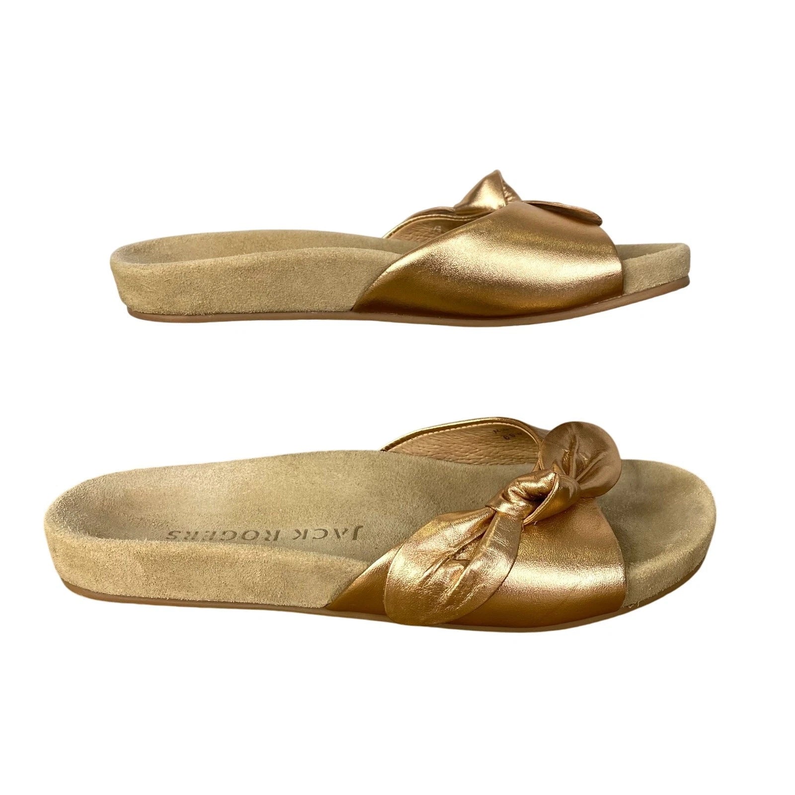 JACK ROGERS Dorothy Slide Sandals Womens Sz 6.5 Knotted Bow Rose Gold Slip On