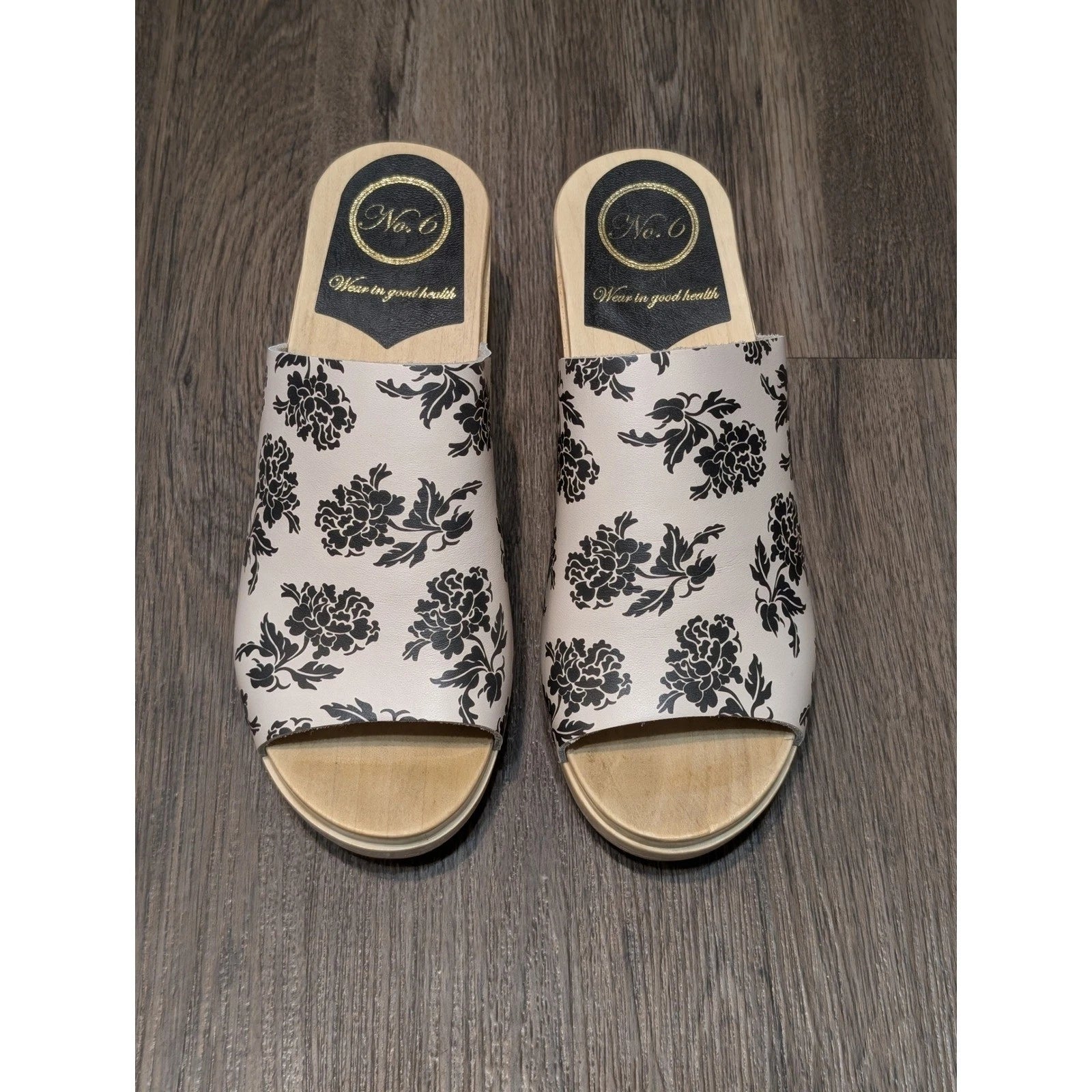 No.6 Store Floral Print Clogs Size 38 Wooden Heel Slip On Sandals