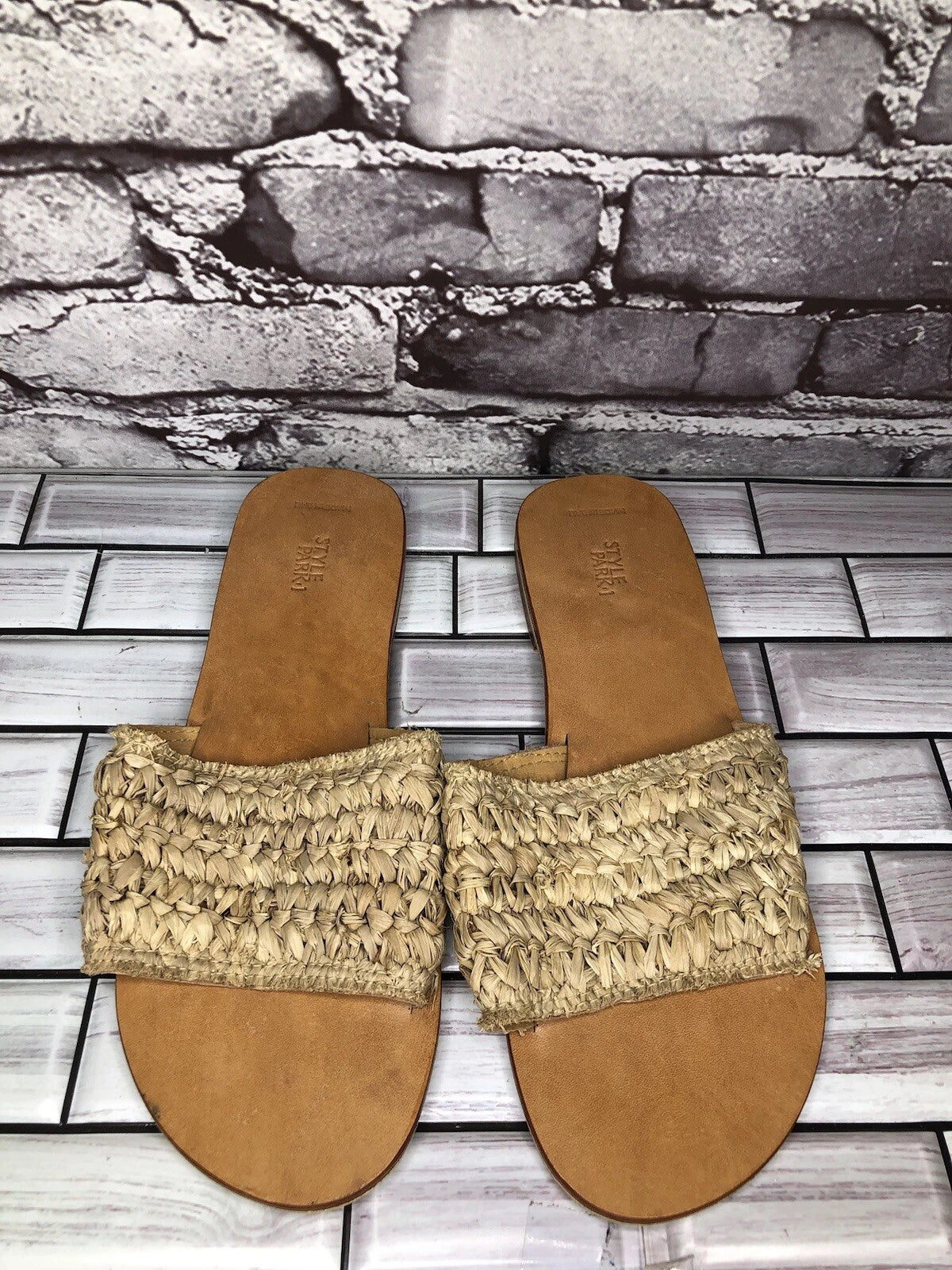 Style Park 1 Bamboo Beige Synthetic Slides Flats Sandals Women’s Sz 8M US/39EU