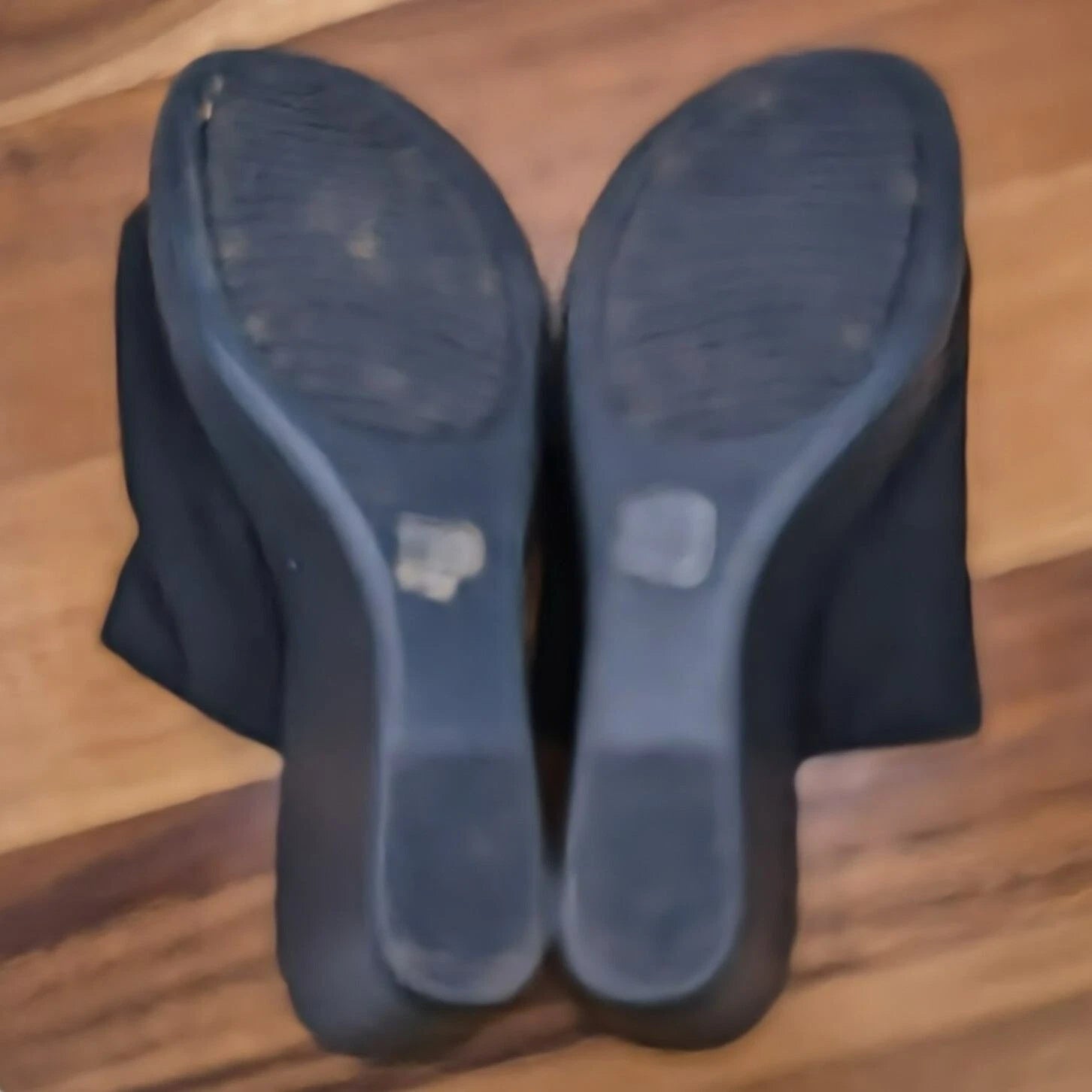 Pesaro Sara Slides Mules Sandals 9.5 Black Fabric Stretch Wedges 90s Y2K Popular