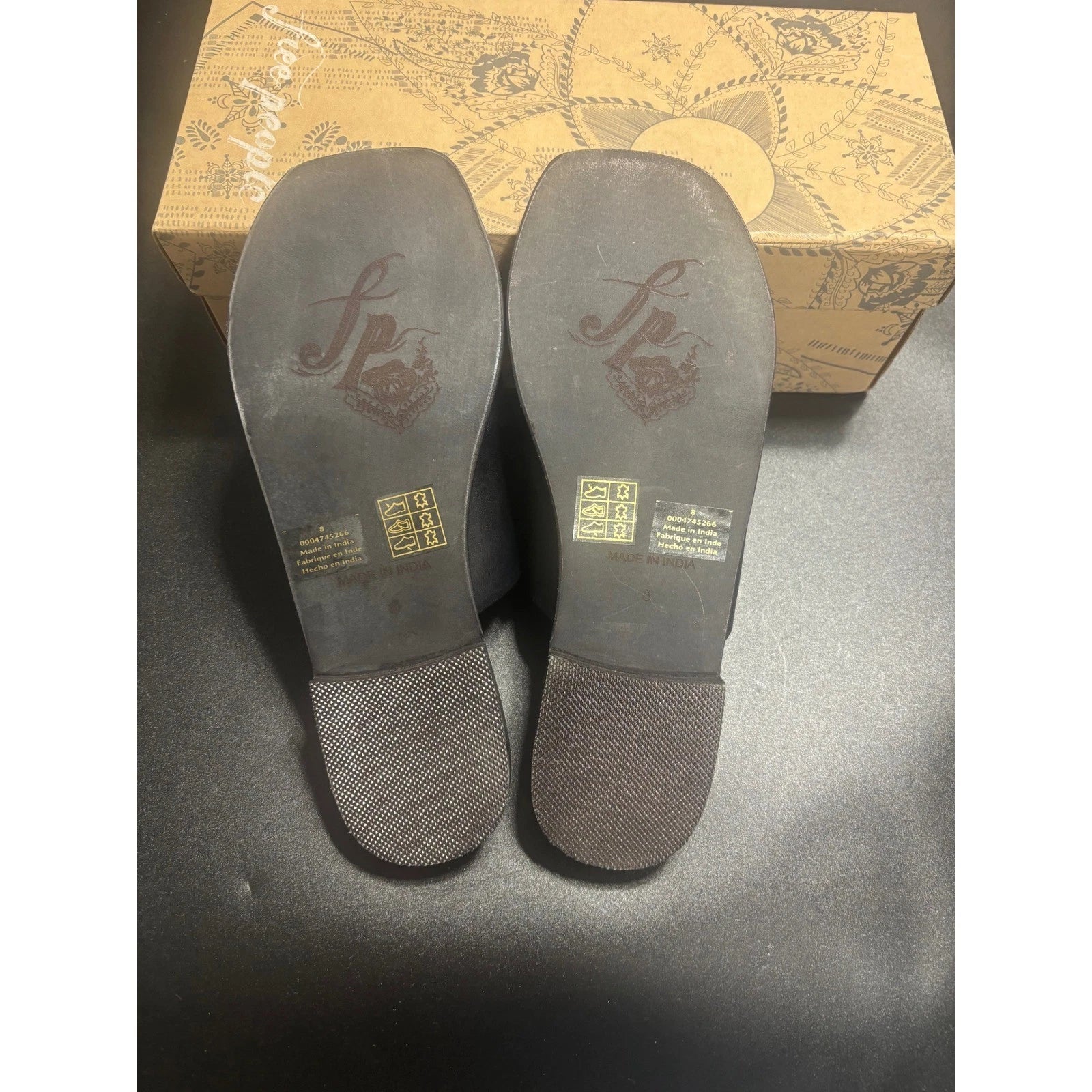 Free People NEW Slice of Sun Black Leather Slide Sandals Woven Slip On Size 8