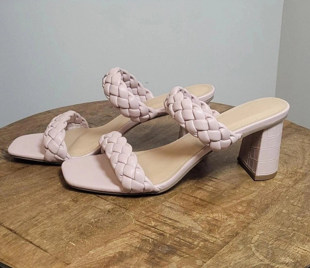 DUNES Pink Iris Braided Memory Foam Slide Heel Sandals