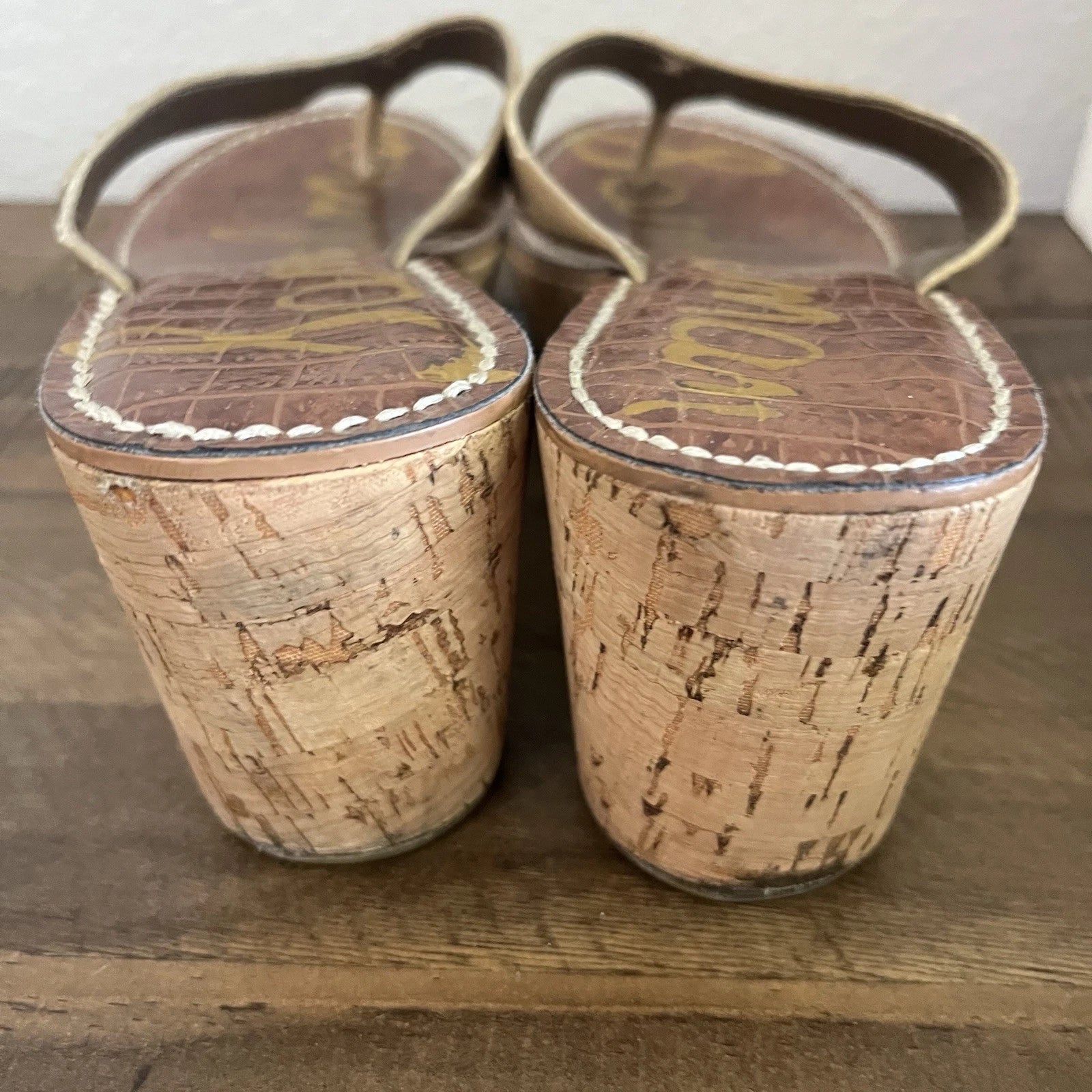 Sam Edelman Women's Romy Sandal Size 7.5 M Cork Wedge Platform Tan Thong Slide