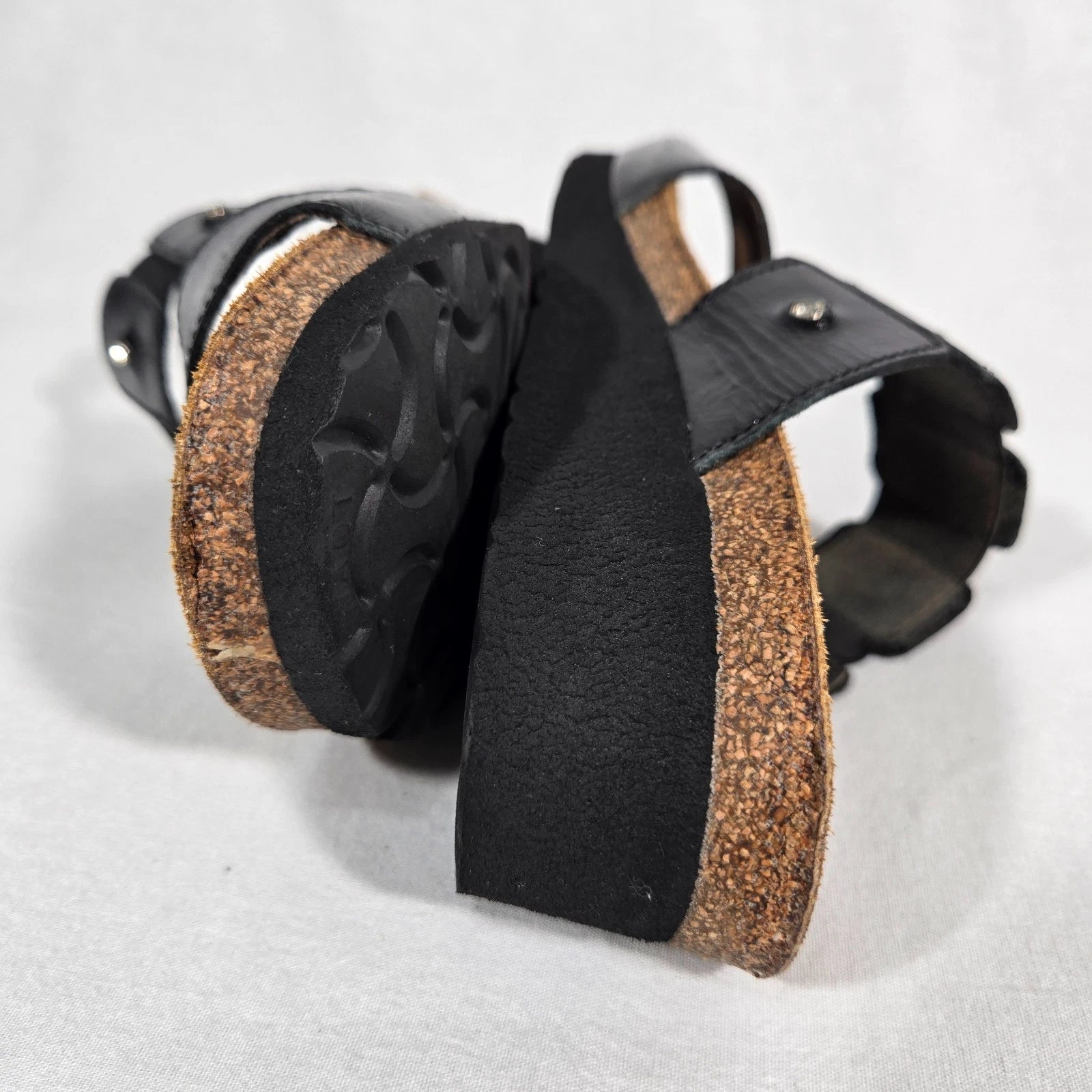 NOAT Ashley Rhinestone Adjustable Gore BLACK Leather Sandals Women's Size 8-8.5.