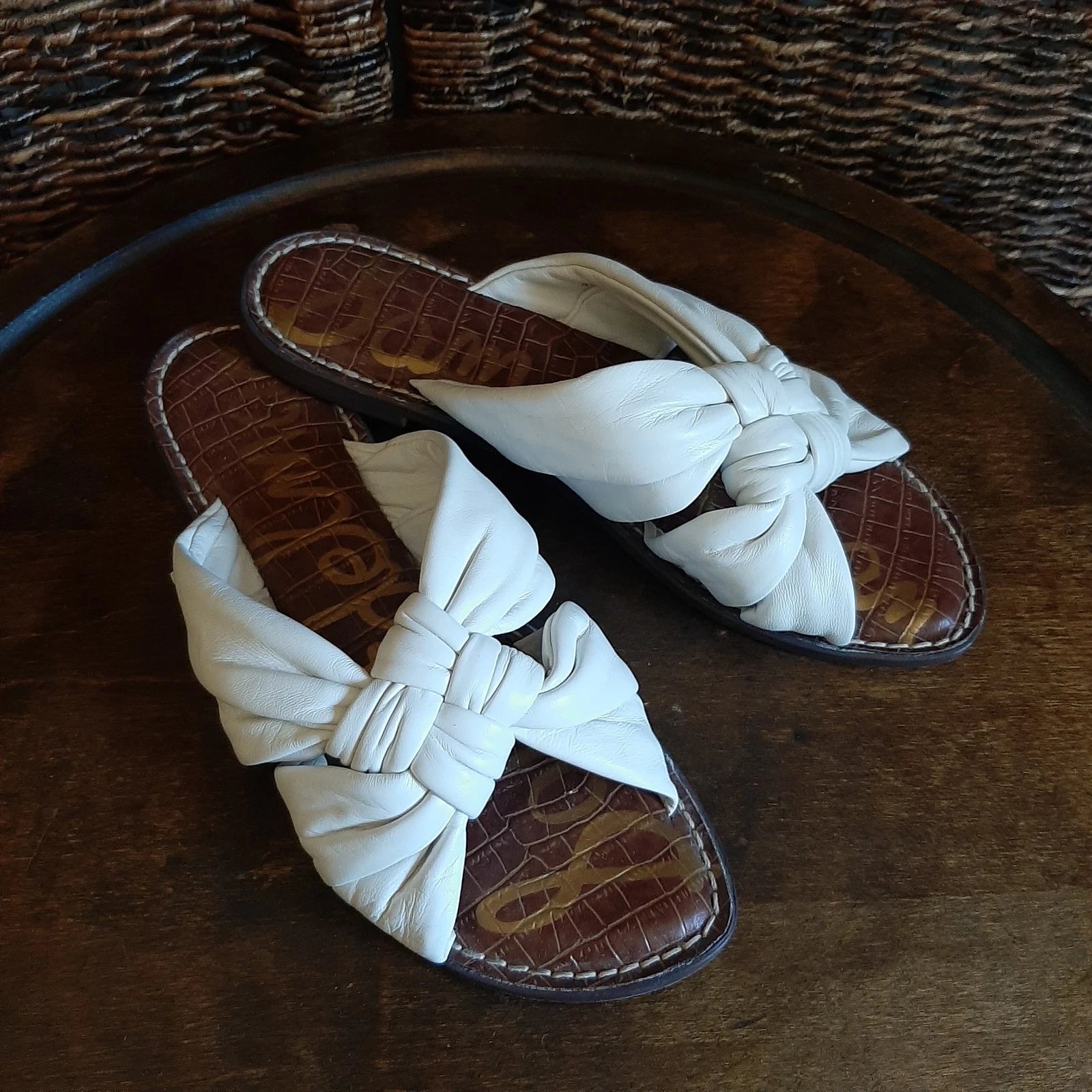 Sam Edelman Garson Sandals Womens 9.5 White Leather Slides Knot Strappy Coastal