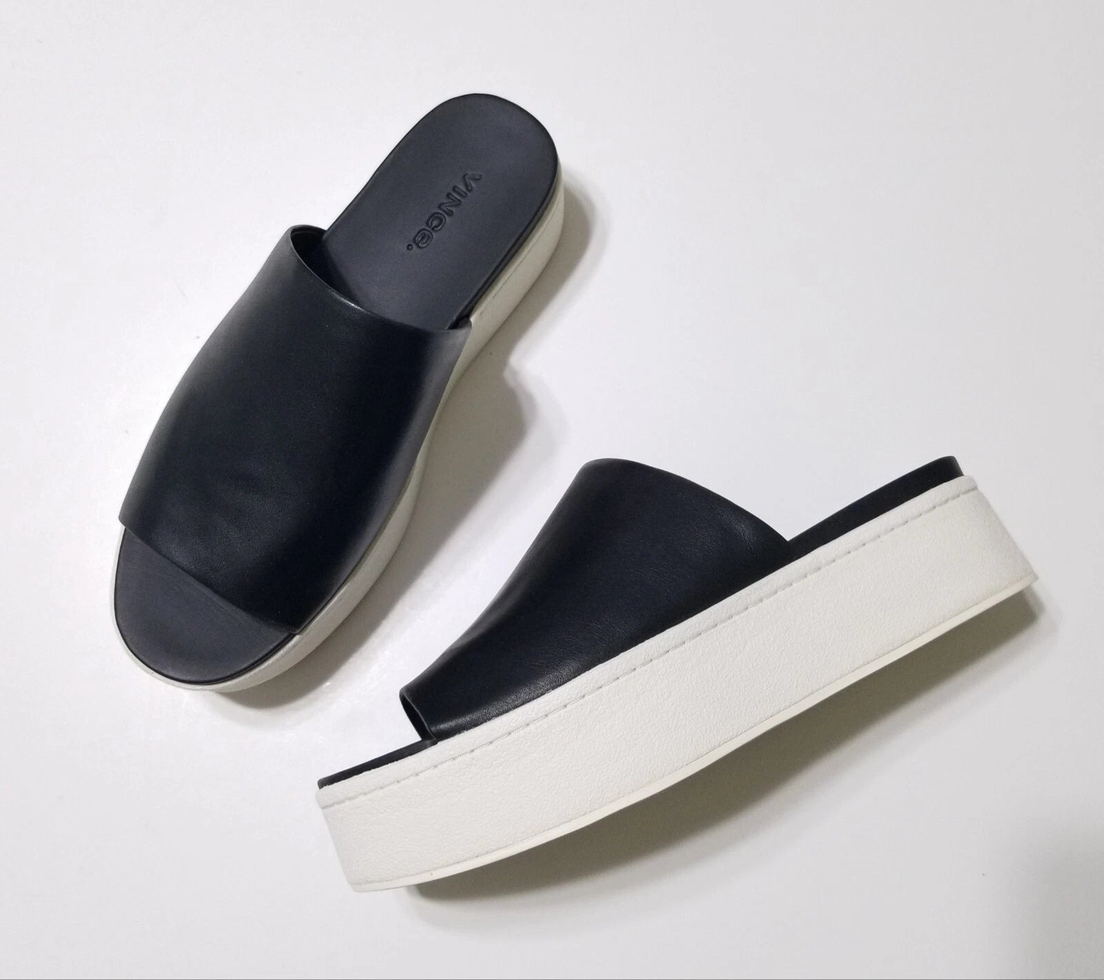 NIB Vince Walford Leather Platform Slide Sandals in Black Size 6.5, 9 $225
