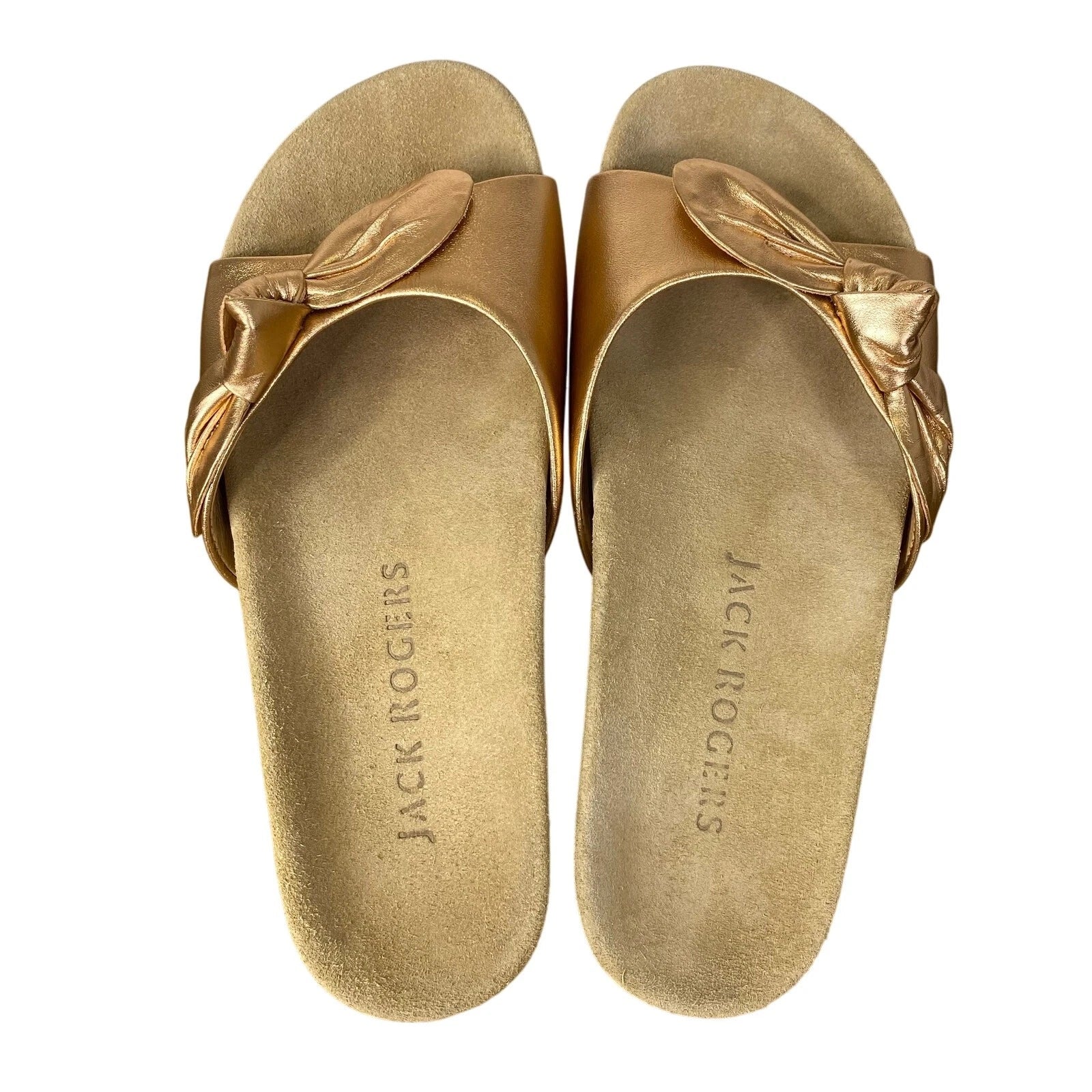 JACK ROGERS Dorothy Slide Sandals Womens Sz 6.5 Knotted Bow Rose Gold Slip On