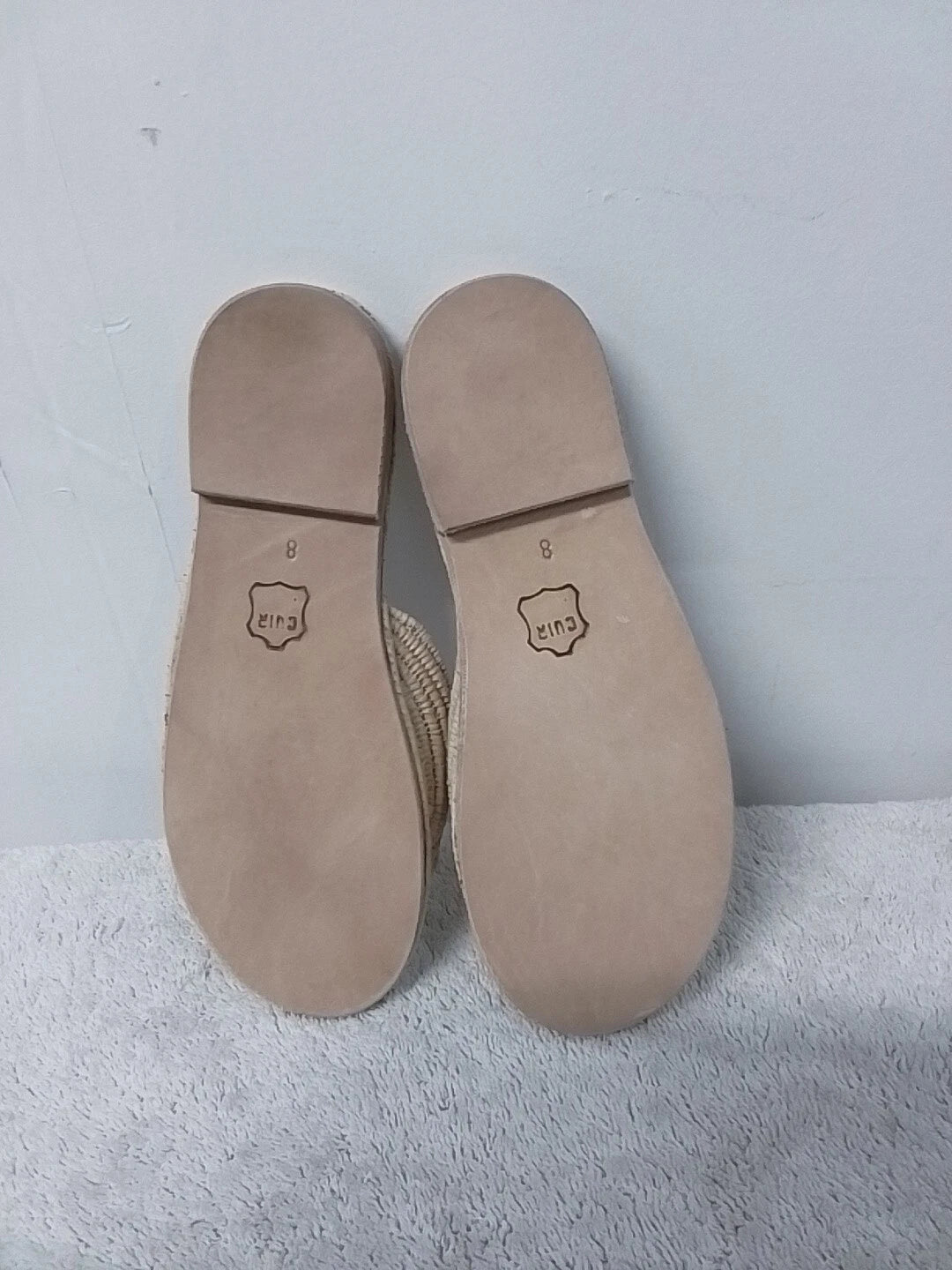 Size 8 Women's Designer Dupe Raffia Beige Open Toe Slip On Slides Sandals