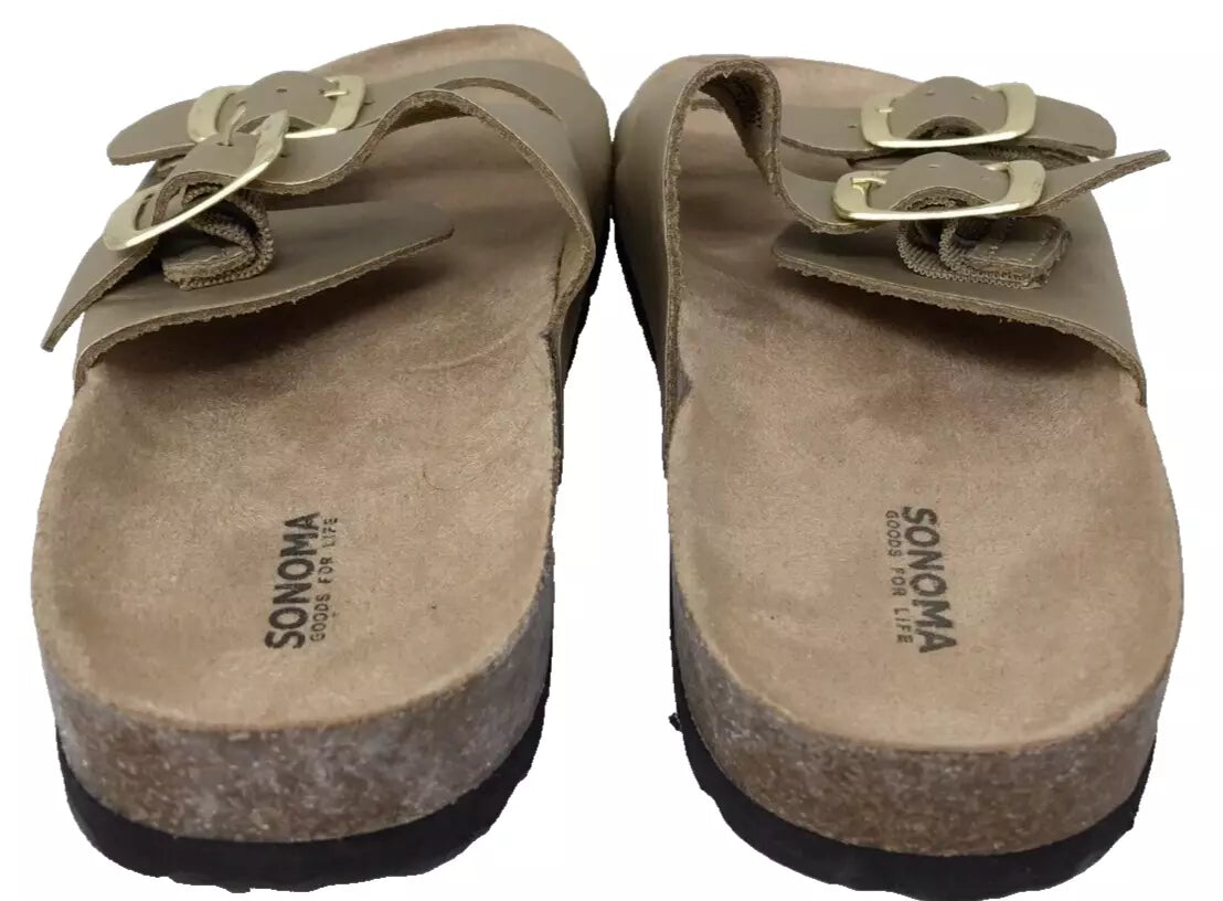 Sonoma Women's Artwork Double Buckle Leather Slide Sandals Gold Size:7 201E