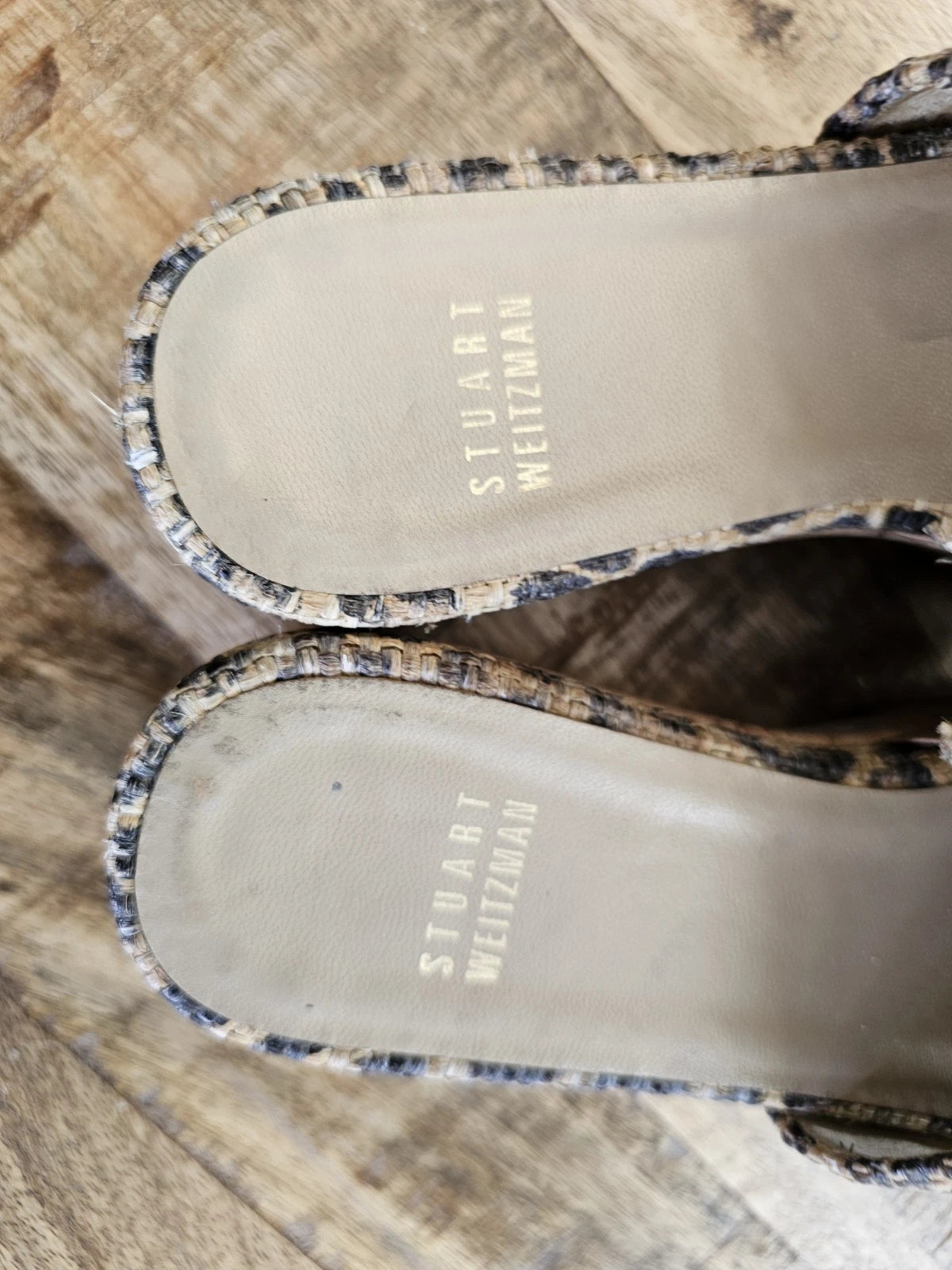 Stuart Weitzman Womens Flatout Leopard Canvas Raffia Flatform Slide Sandals 8.5