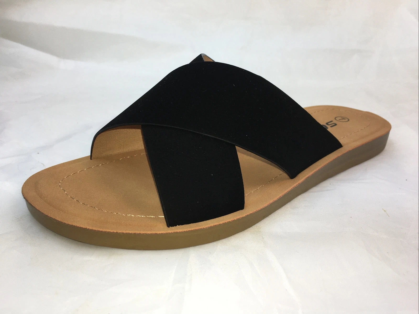 SODA-REFLECT-BLACK NUBUCK PU X BANDS Slide CASUAL Fashion Women Sandal Slip On