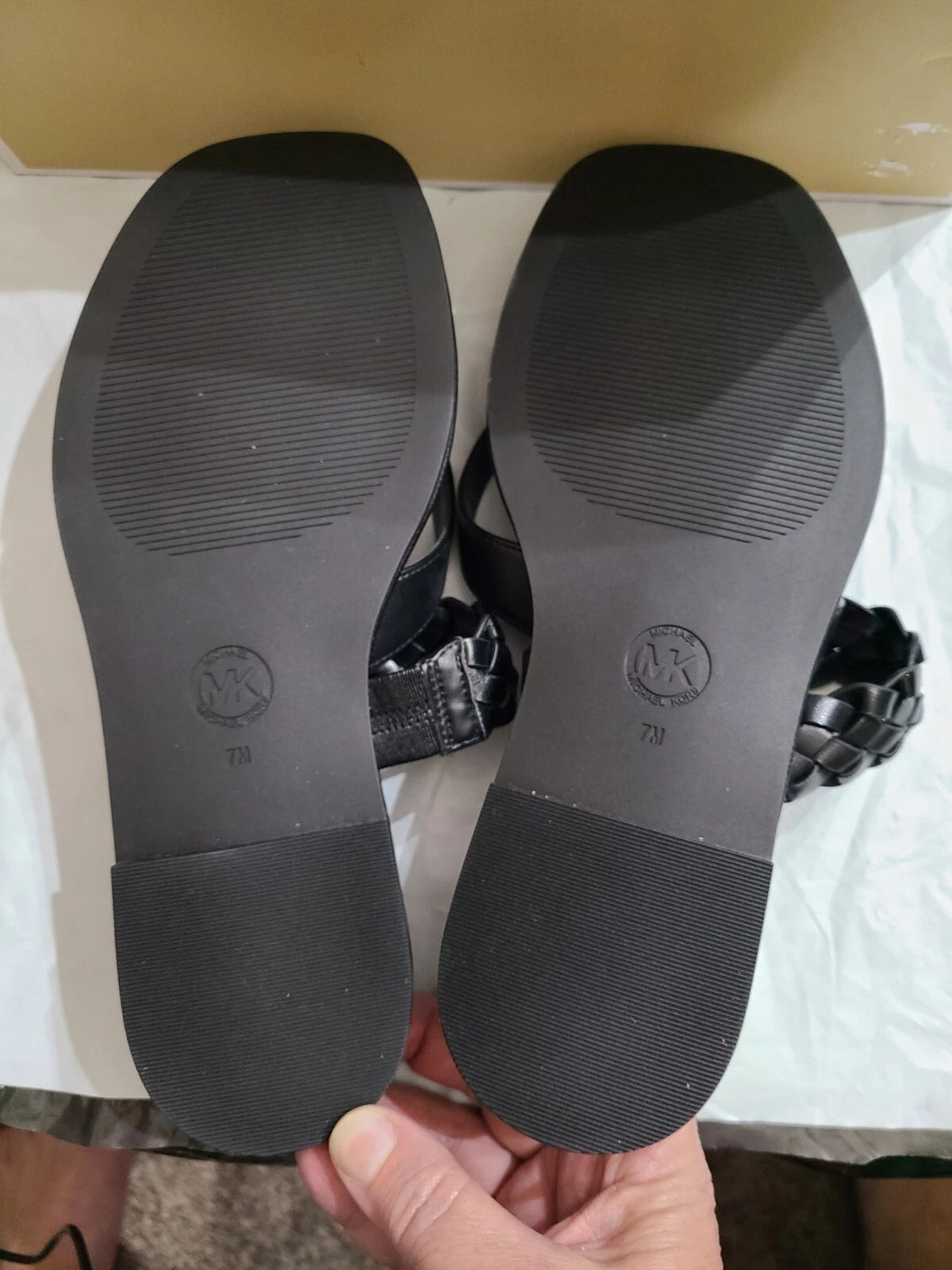 Michael Kors Alba Braided Thong Slide, Faux Leather, Black, Women's 7M, NEW