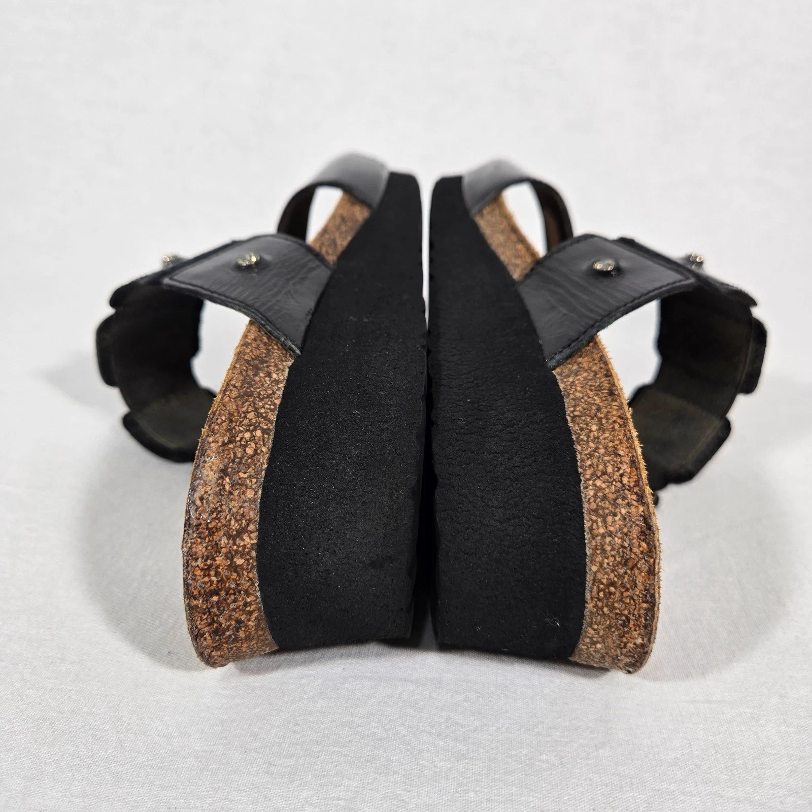 NOAT Ashley Rhinestone Adjustable Gore BLACK Leather Sandals Women's Size 8-8.5.