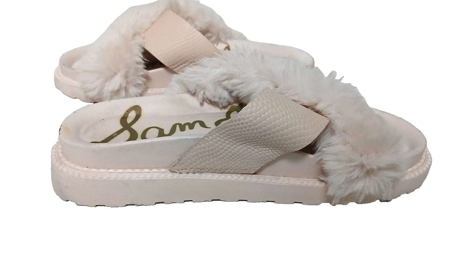 Sam Edelman Fuzzy Slide Sandals Women's Size 6 Pink Leather Faux Fur Open Toe