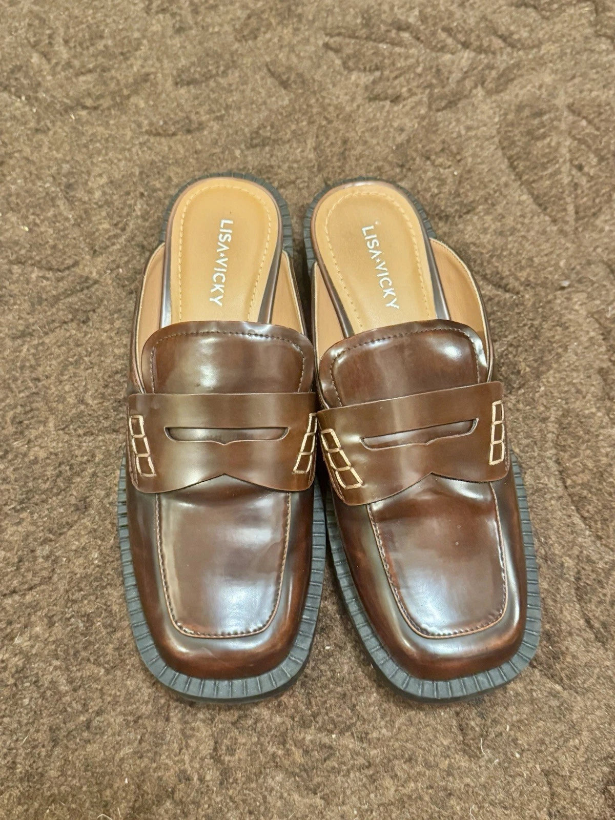 Lisa Vicky Gal Mule Walnut Brown Loafer Fall Style Size 6M
