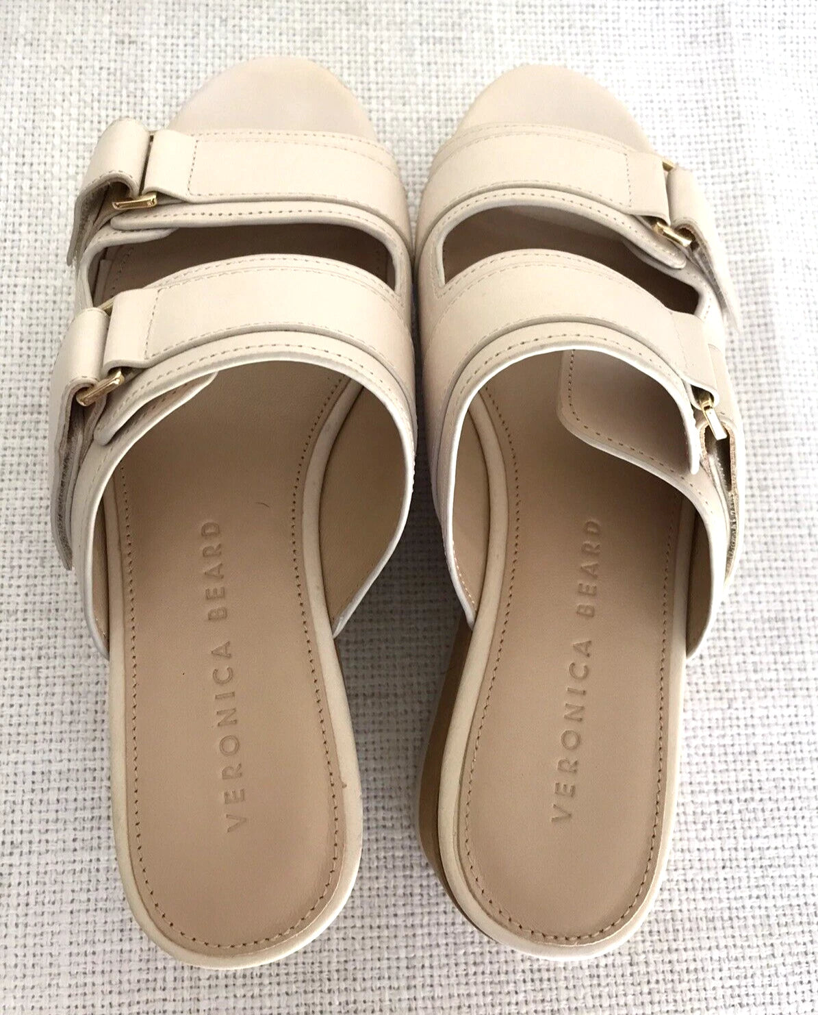 NeW VERONICA BEARD Platform Sandal Welda Slides Ivory Leather Wooden Sz 6