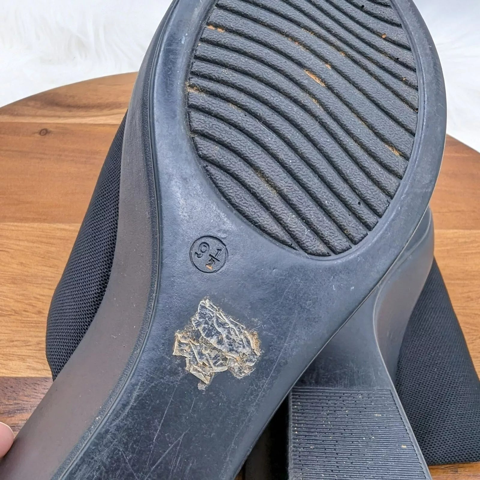 Pesaro Sara Slides Mules Sandals 9.5 Black Fabric Stretch Wedges 90s Y2K Popular