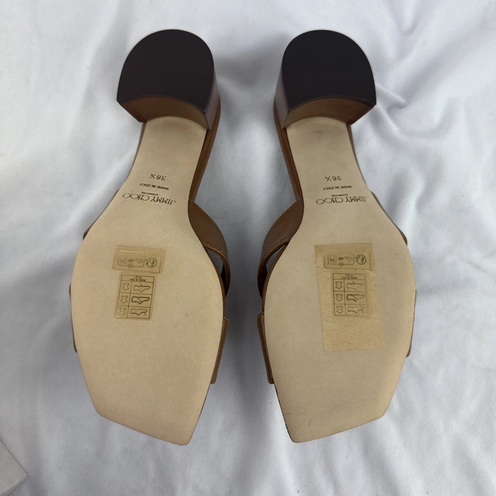 Jimmy Choo Allison Mule 45 Leather Heel Slide Camel Brown Tan Sz 36.5 6.5