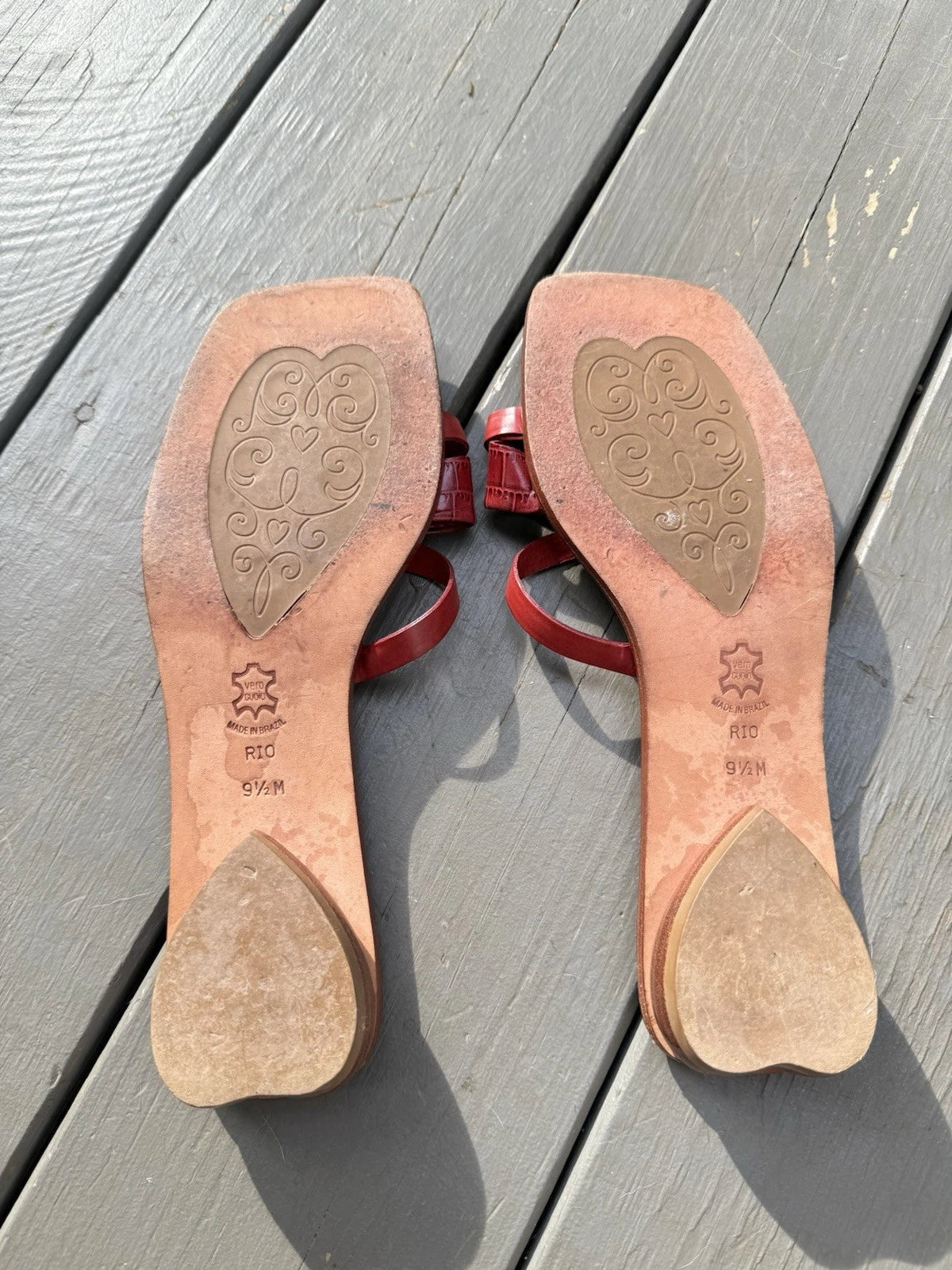 Brighton Vintage Red Leather Heart Sandal Rio US 9 1/2 Slide Gameday Collegiate