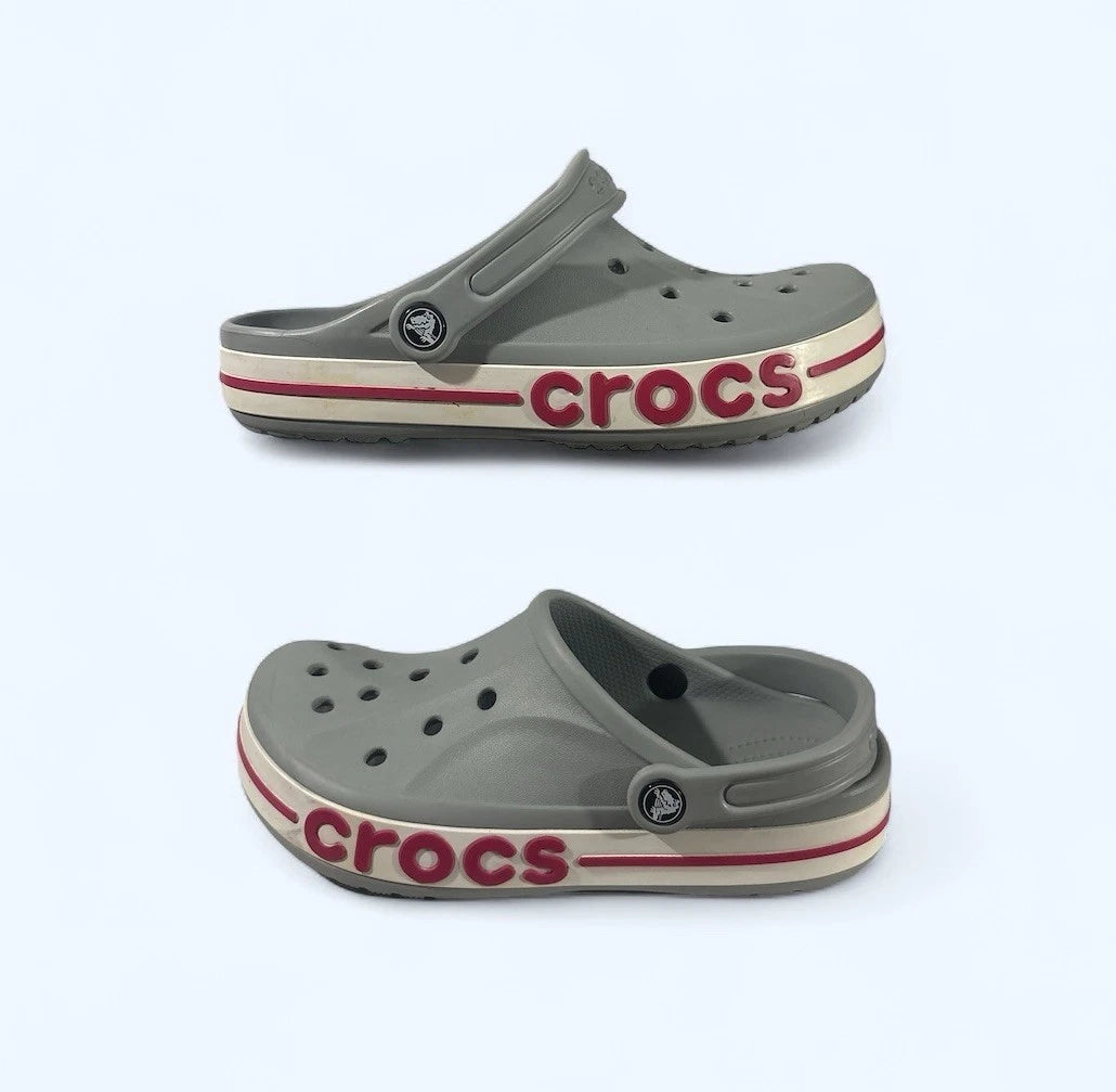 Crocs Crocband Clogs Unisex Men's 7/ Women's 9 Gray W/Red Trim