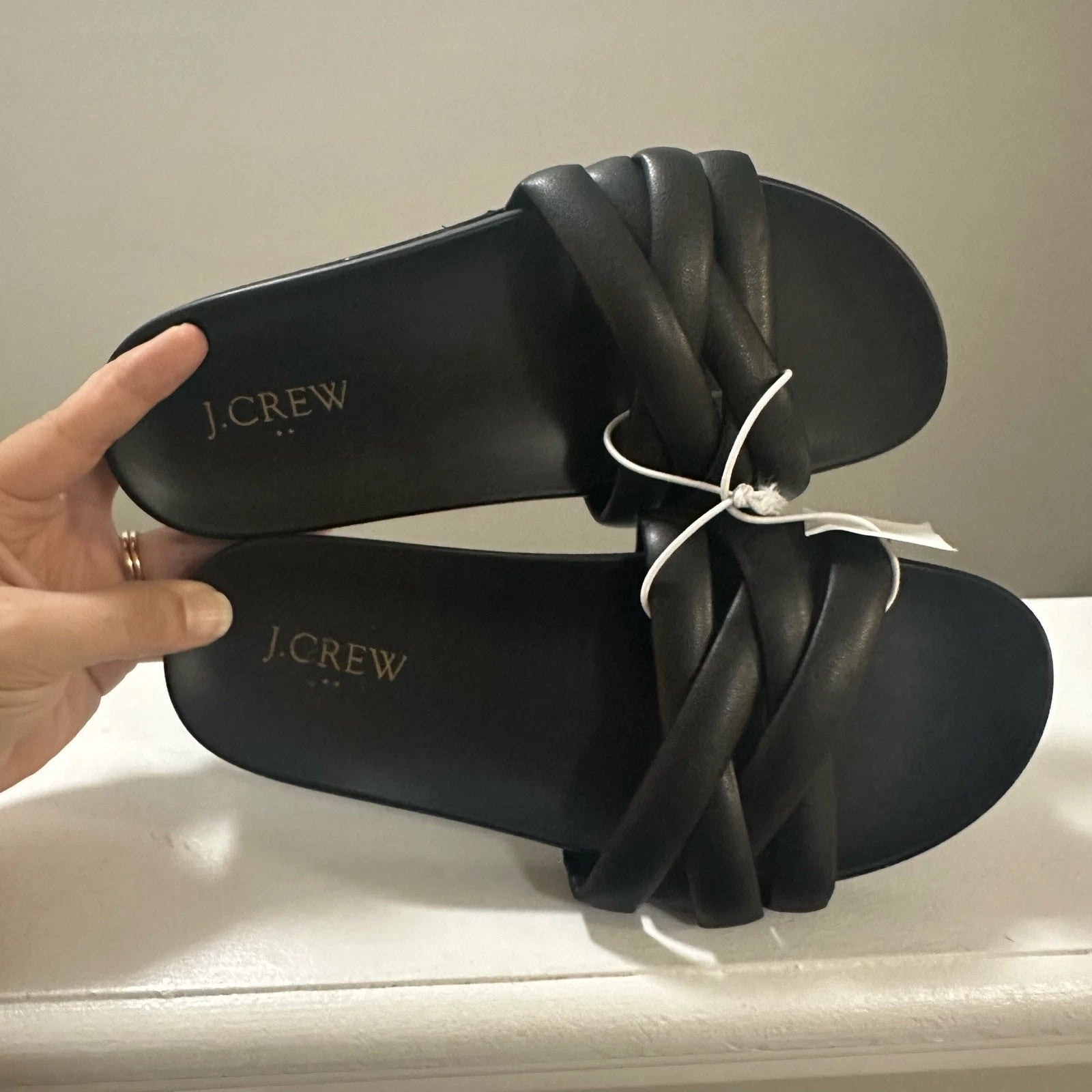 J. Crew Crisscross Style BQ439 Black Slip On Slide Sandals Women’s Size 7 NWT