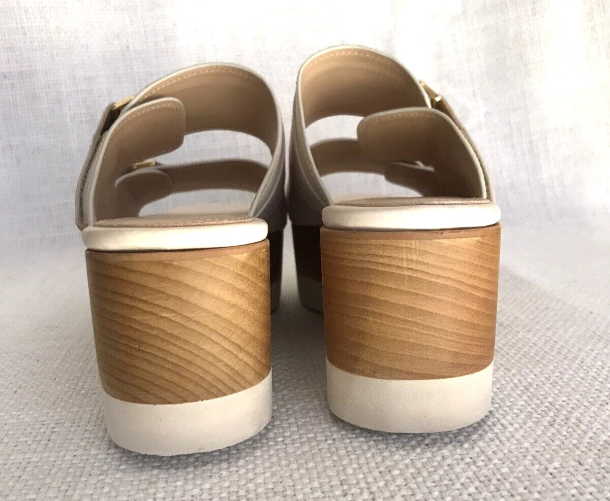 NeW VERONICA BEARD Platform Sandal Welda Slides Ivory Leather Wooden Sz 6