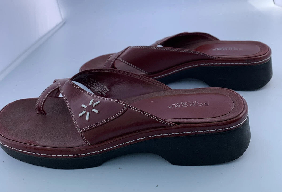 Sonoma Life + Style Womens 9.5m,  M Horizon Red Leather Sandals Strap