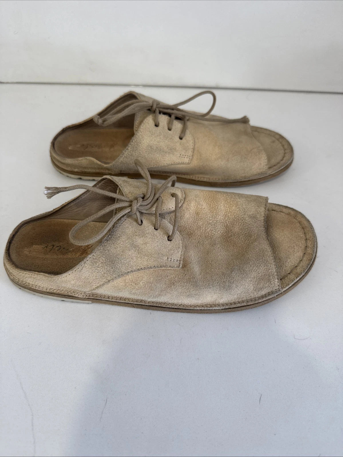 Marsell Sandalaccio Lace Suede Leather Derby Style Slide Sandals in Beige 36 1/2