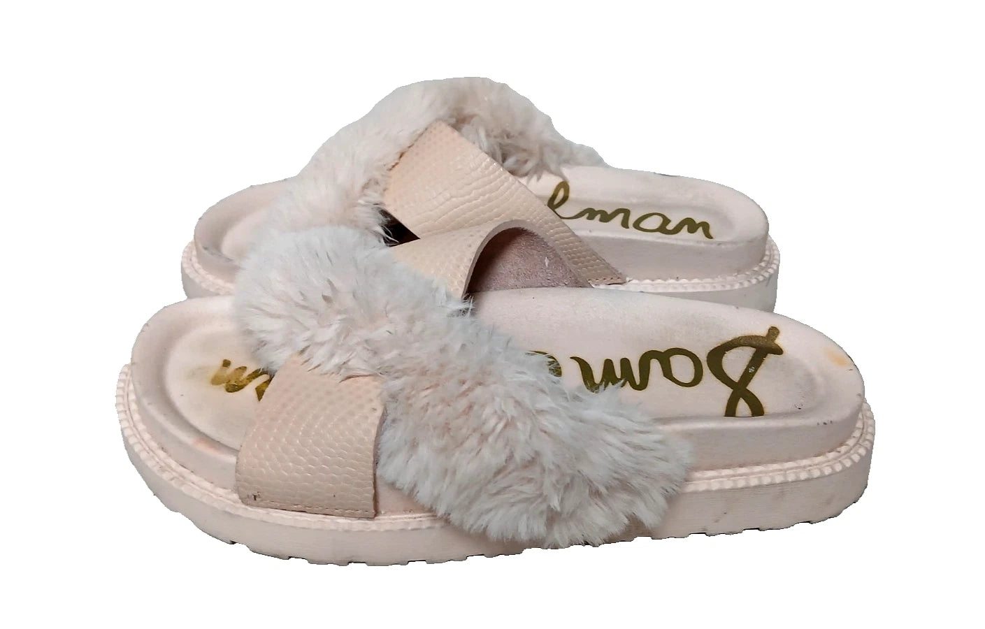 Sam Edelman Fuzzy Slide Sandals Women's Size 6 Pink Leather Faux Fur Open Toe