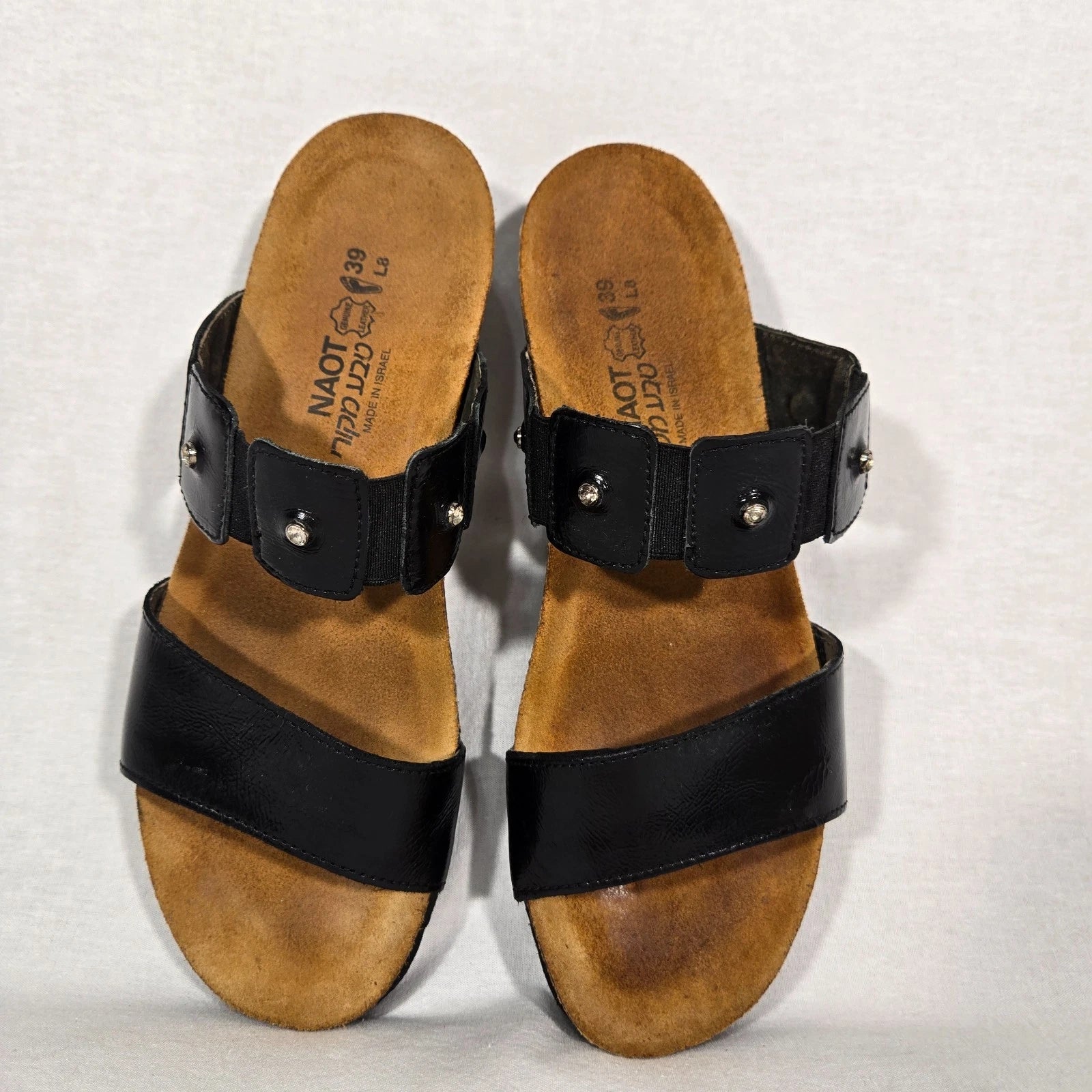 NOAT Ashley Rhinestone Adjustable Gore BLACK Leather Sandals Women's Size 8-8.5.