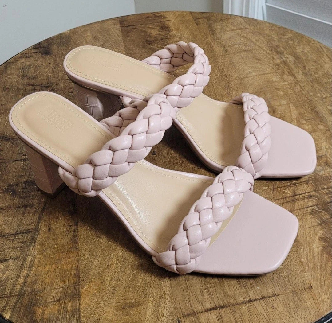 DUNES Pink Iris Braided Memory Foam Slide Heel Sandals
