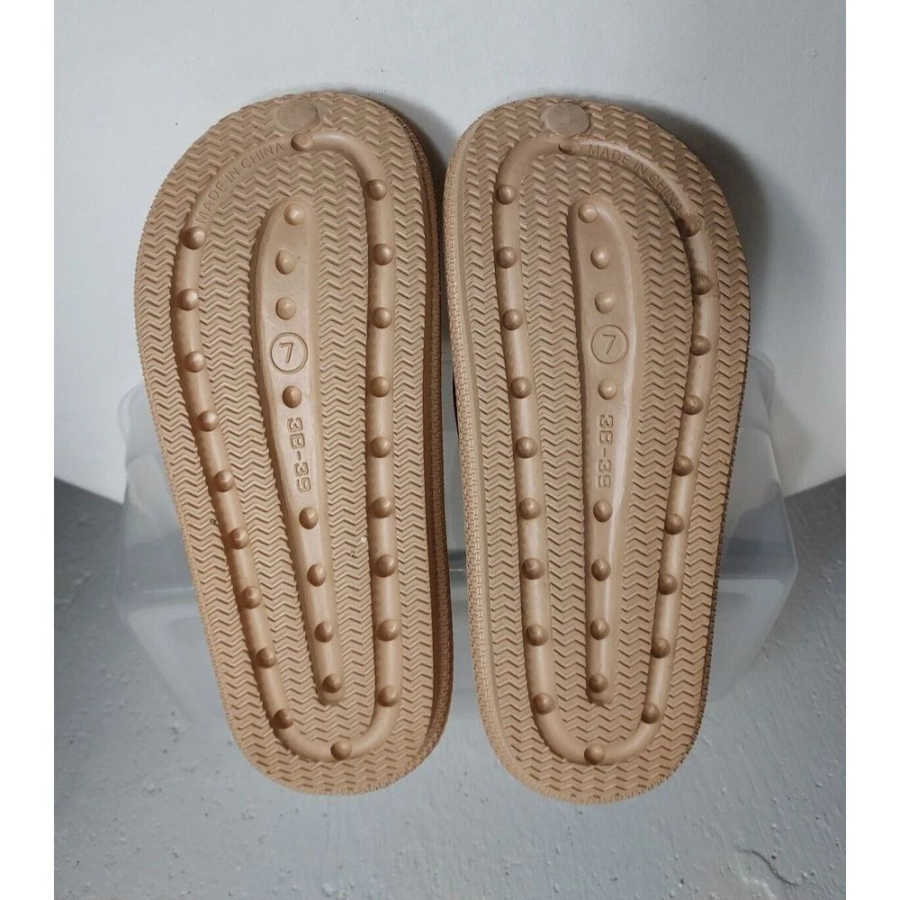 Fashion Flip Flop Thong Sandals Cushioned Slides Tan Rubber Textured 7